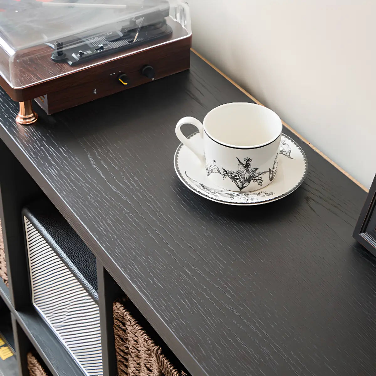 Black Simple Closed Multifunctional Wood Wide Bookcase Image - 10