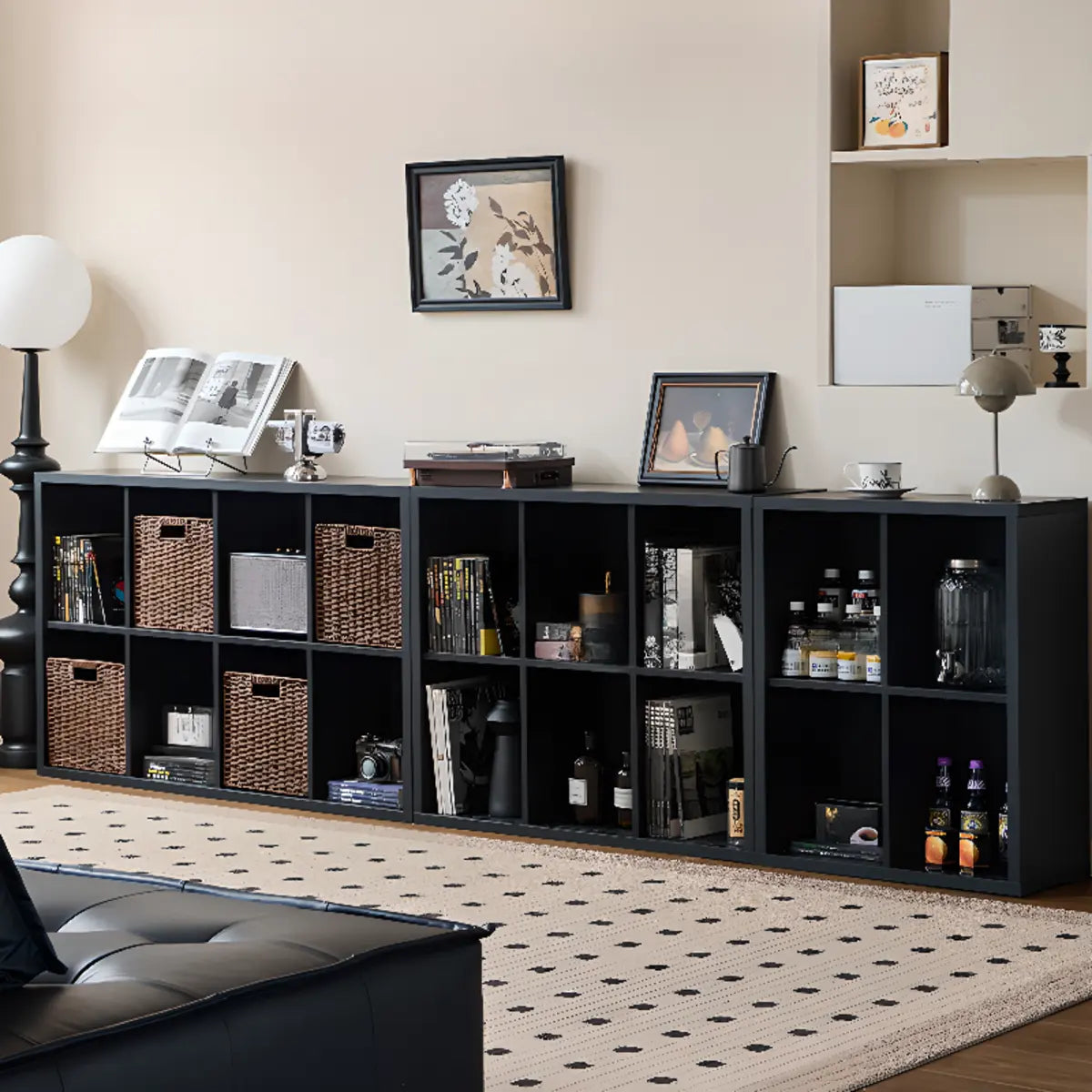 Black Simple Closed Multifunctional Wood Wide Bookcase Image - 4