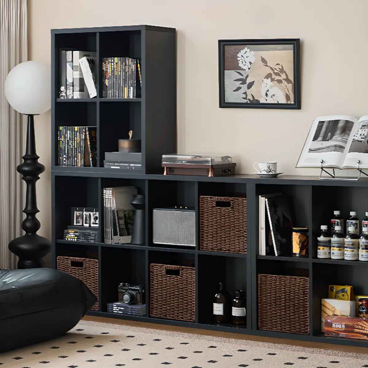 Black Simple Closed Multifunctional Wood Wide Bookcase Image - 6