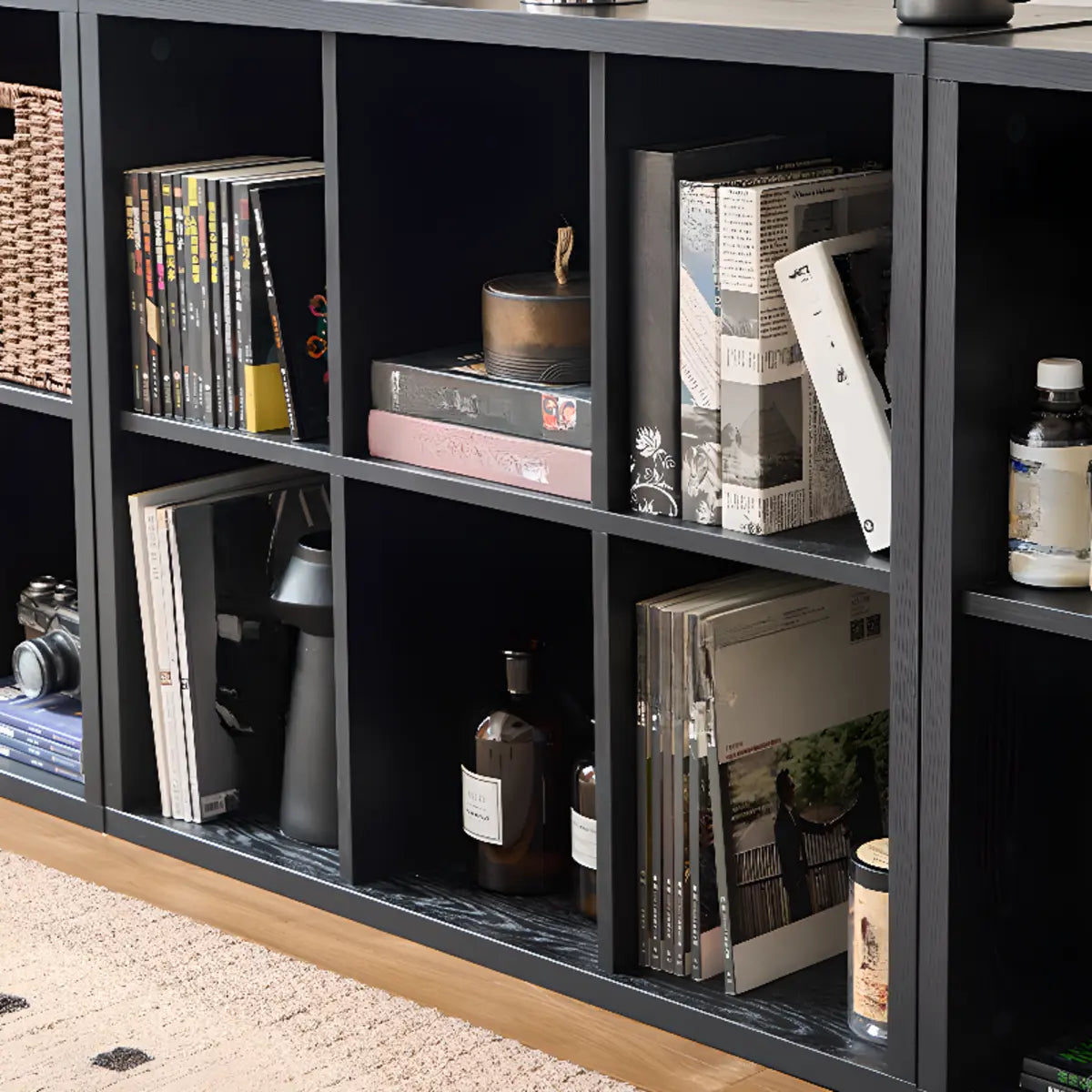 Black Simple Closed Multifunctional Wood Wide Bookcase Image - 7