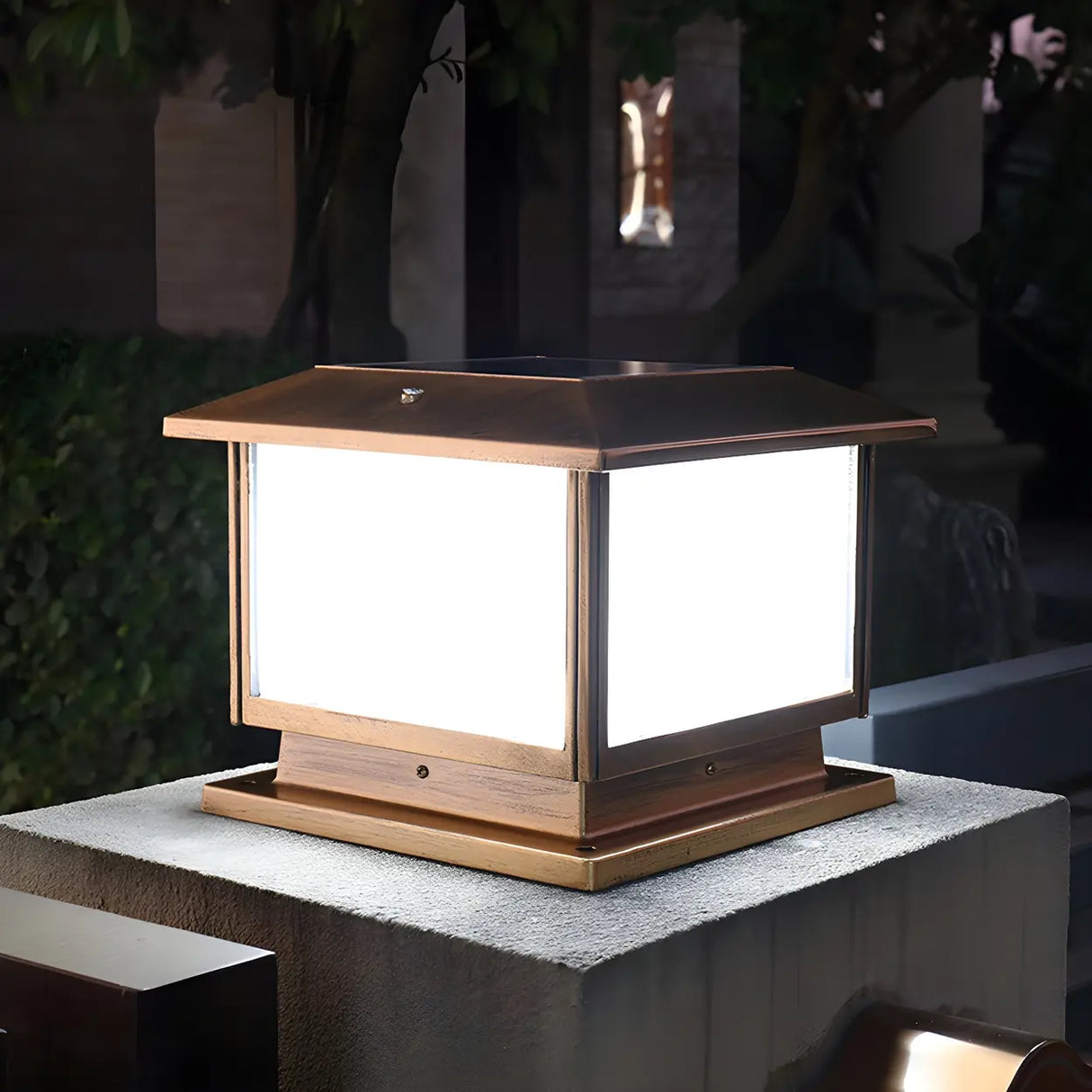 Black Simple Stylish Square Metal Outdoor Post Lamp Image - 3