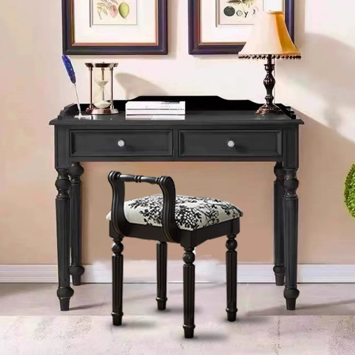 Black Small Standard Wooden Writing Desk with Drawers Image - 1