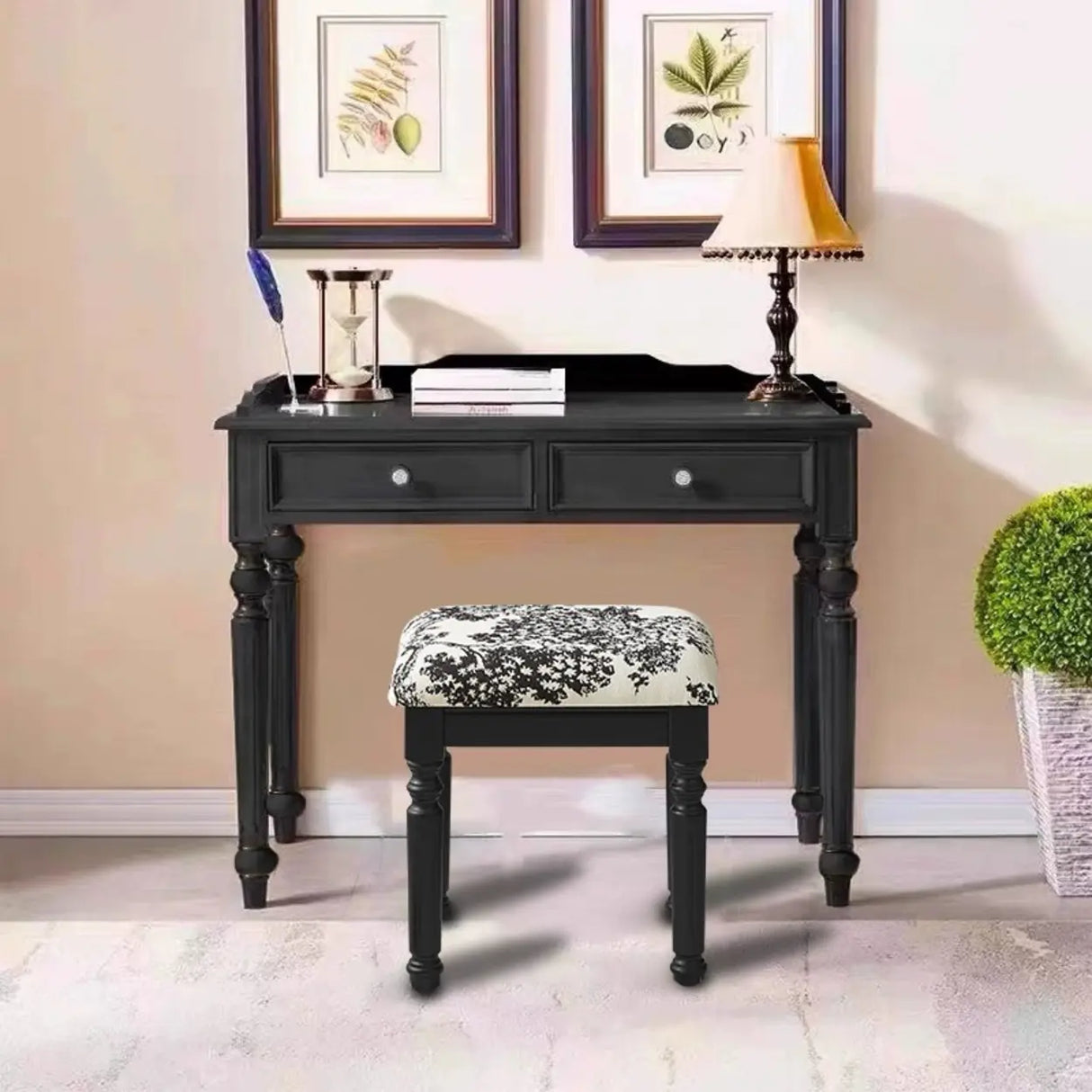 Black Small Standard Wooden Writing Desk with Drawers Image - 2