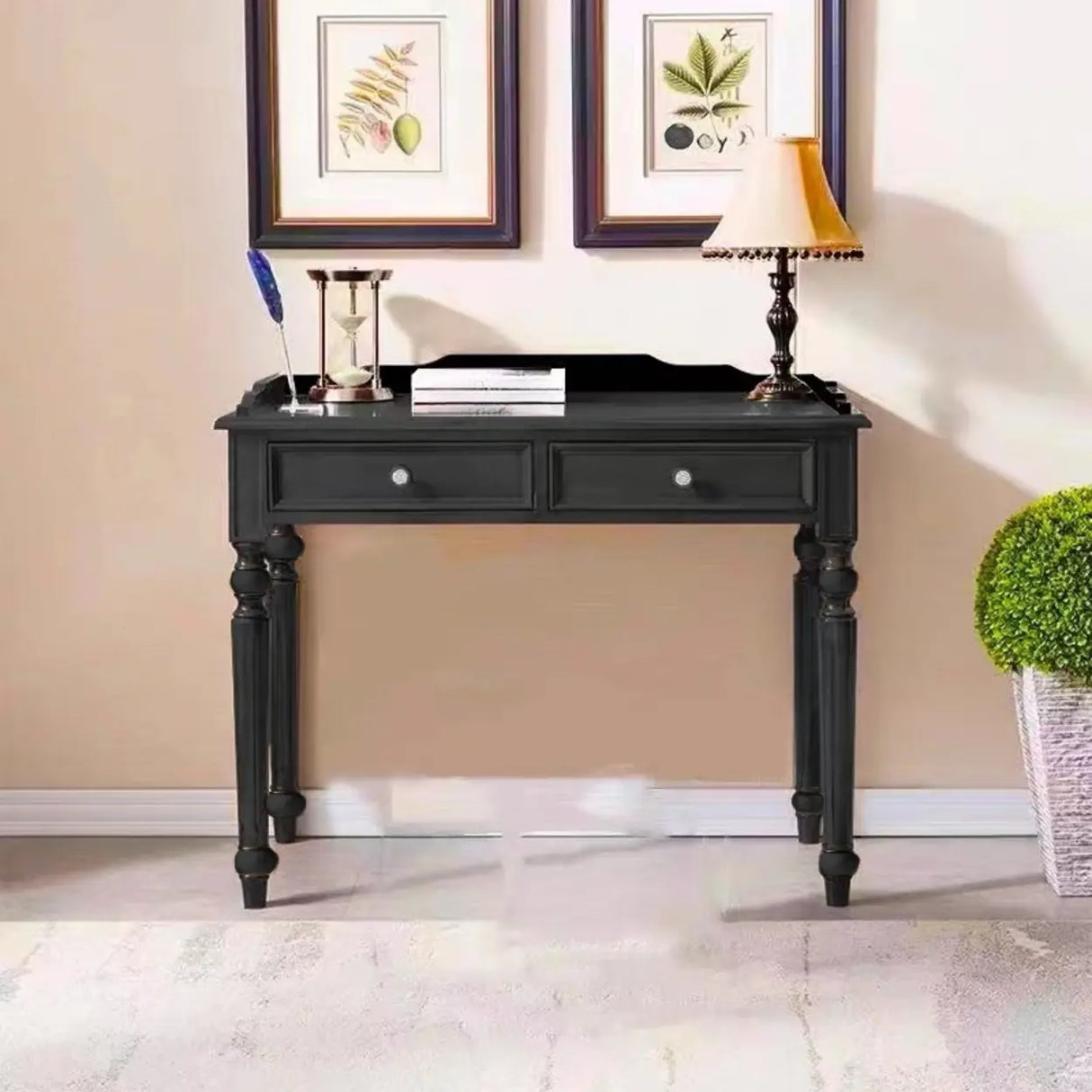 Black Small Standard Wooden Writing Desk with Drawers Image - 3