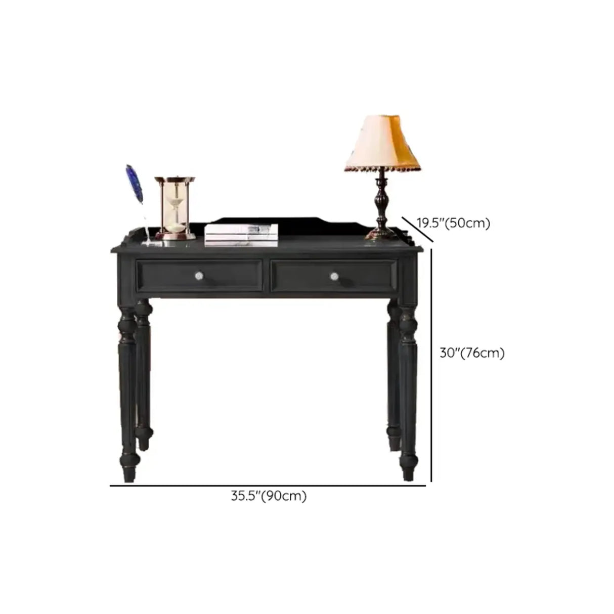 Black Small Standard Wooden Writing Desk with Drawers