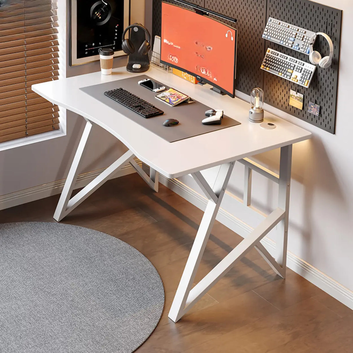 Black Standard Ergonomic Curved Wooden Gaming Desk Image - 3