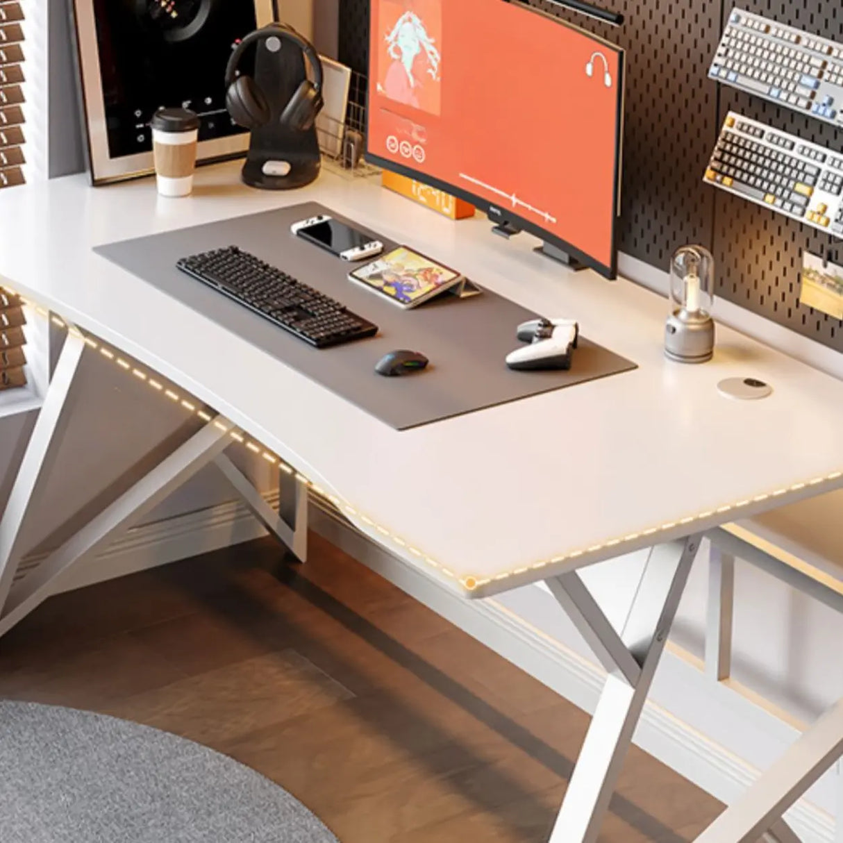 Black Standard Ergonomic Curved Wooden Gaming Desk Image - 4