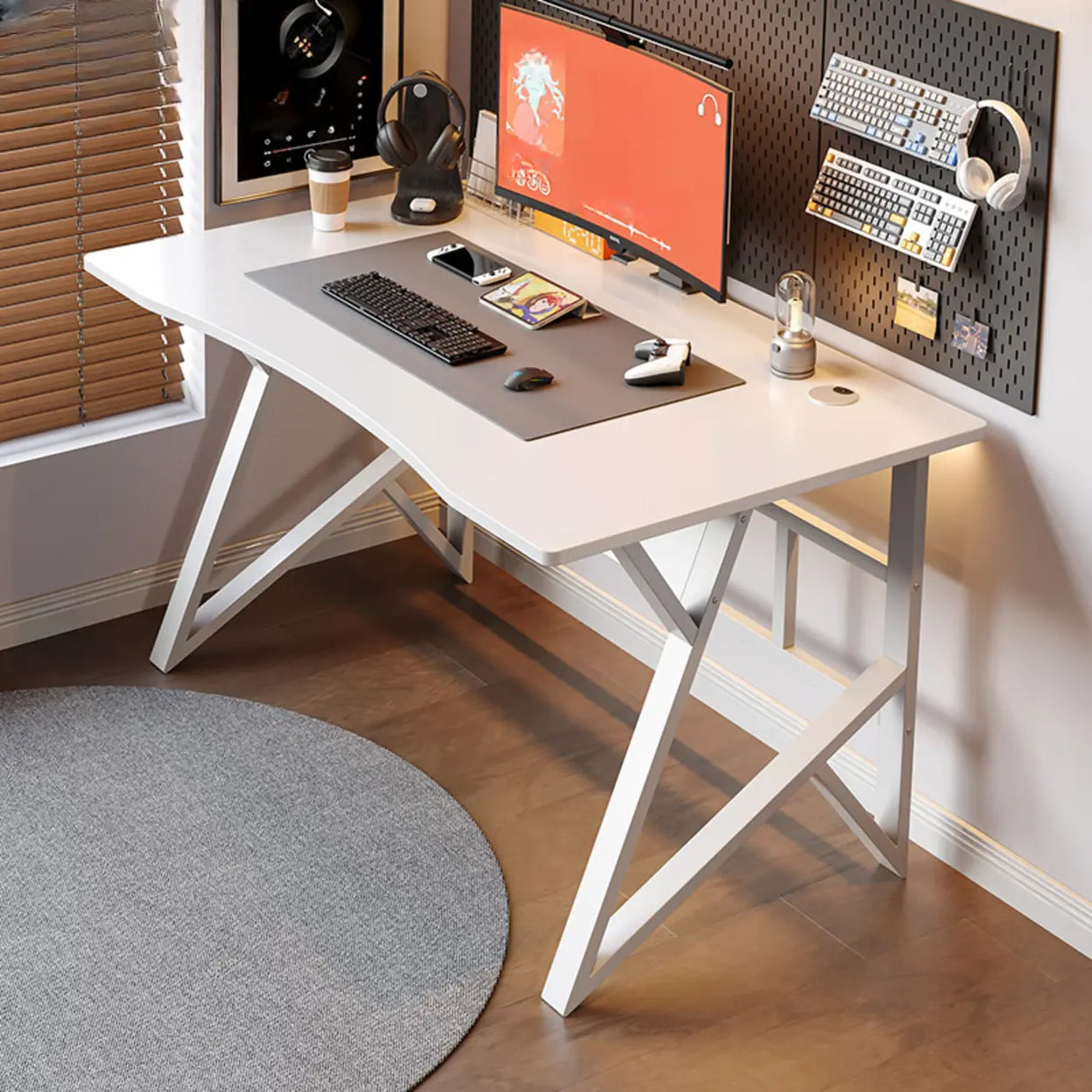 Black Standard Ergonomic Curved Wooden Gaming Desk Image - 5