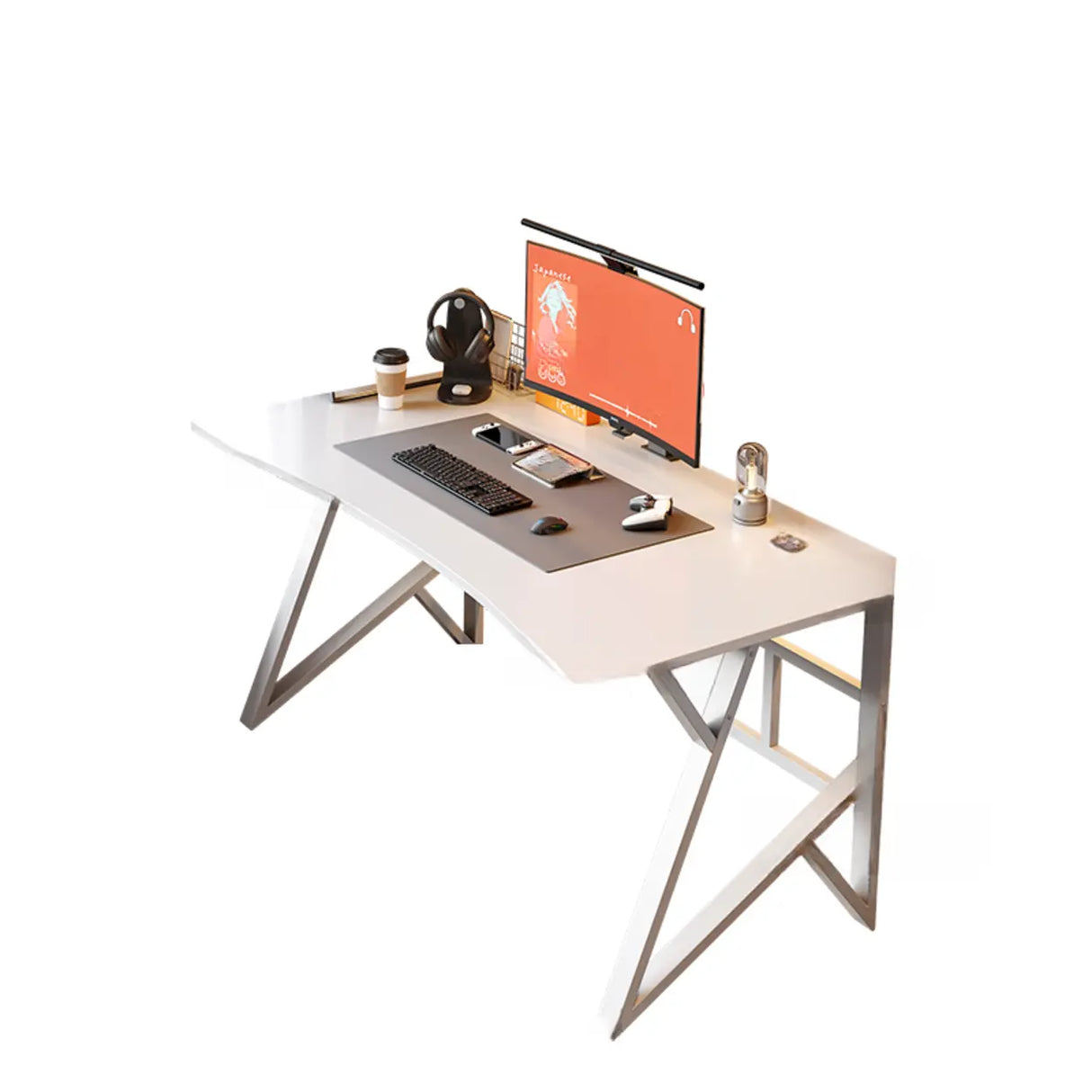 Black Standard Ergonomic Curved Wooden Gaming Desk Image - 6