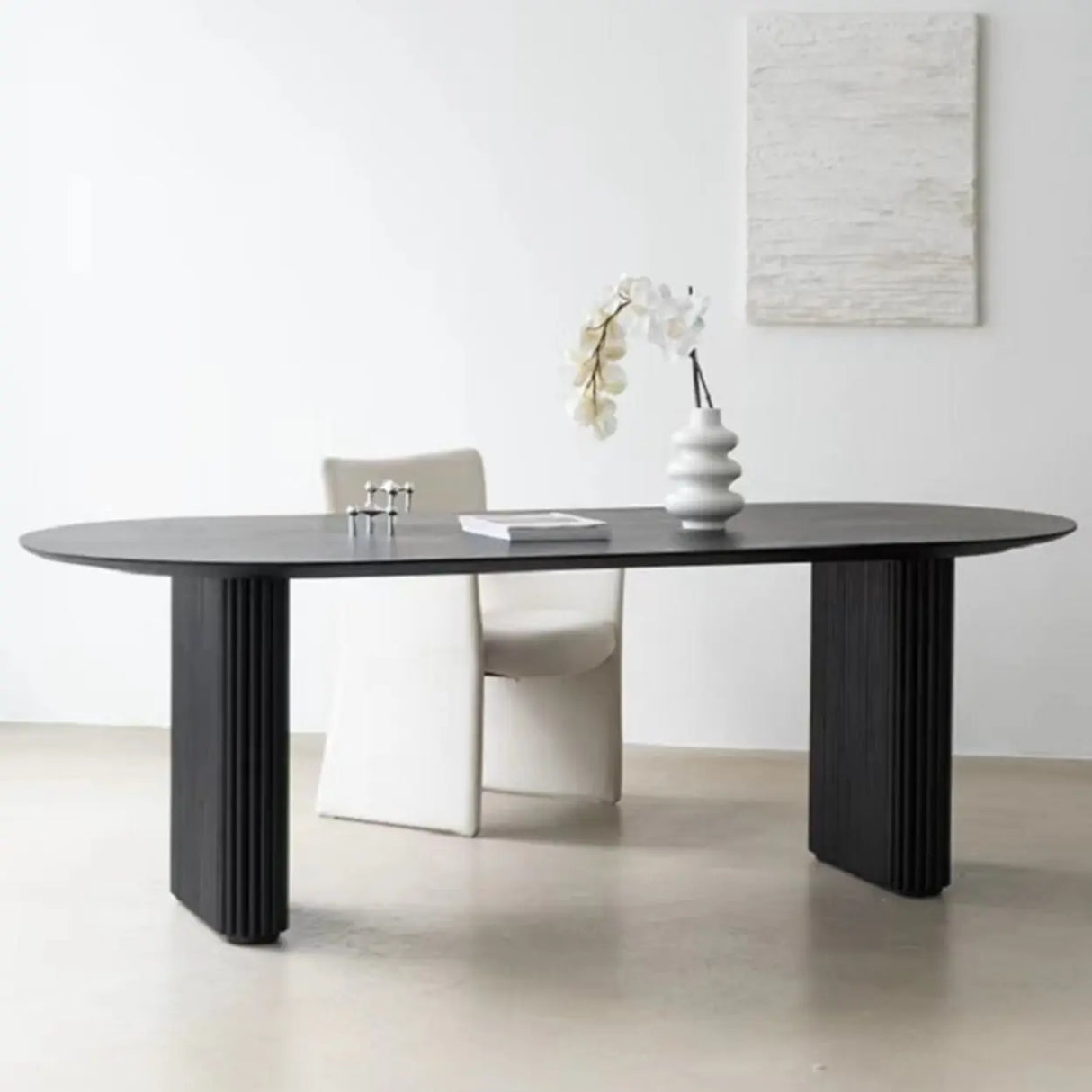 Black Standard Oval Wooden Computer Desk Image - 2