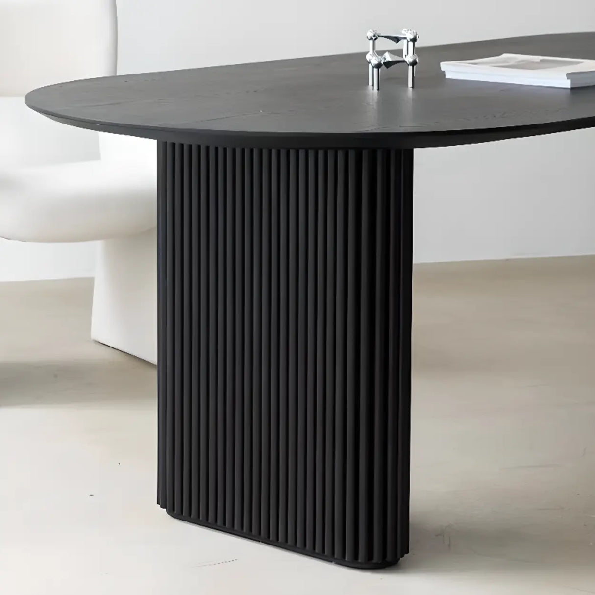 Black Standard Oval Wooden Computer Desk Image - 7