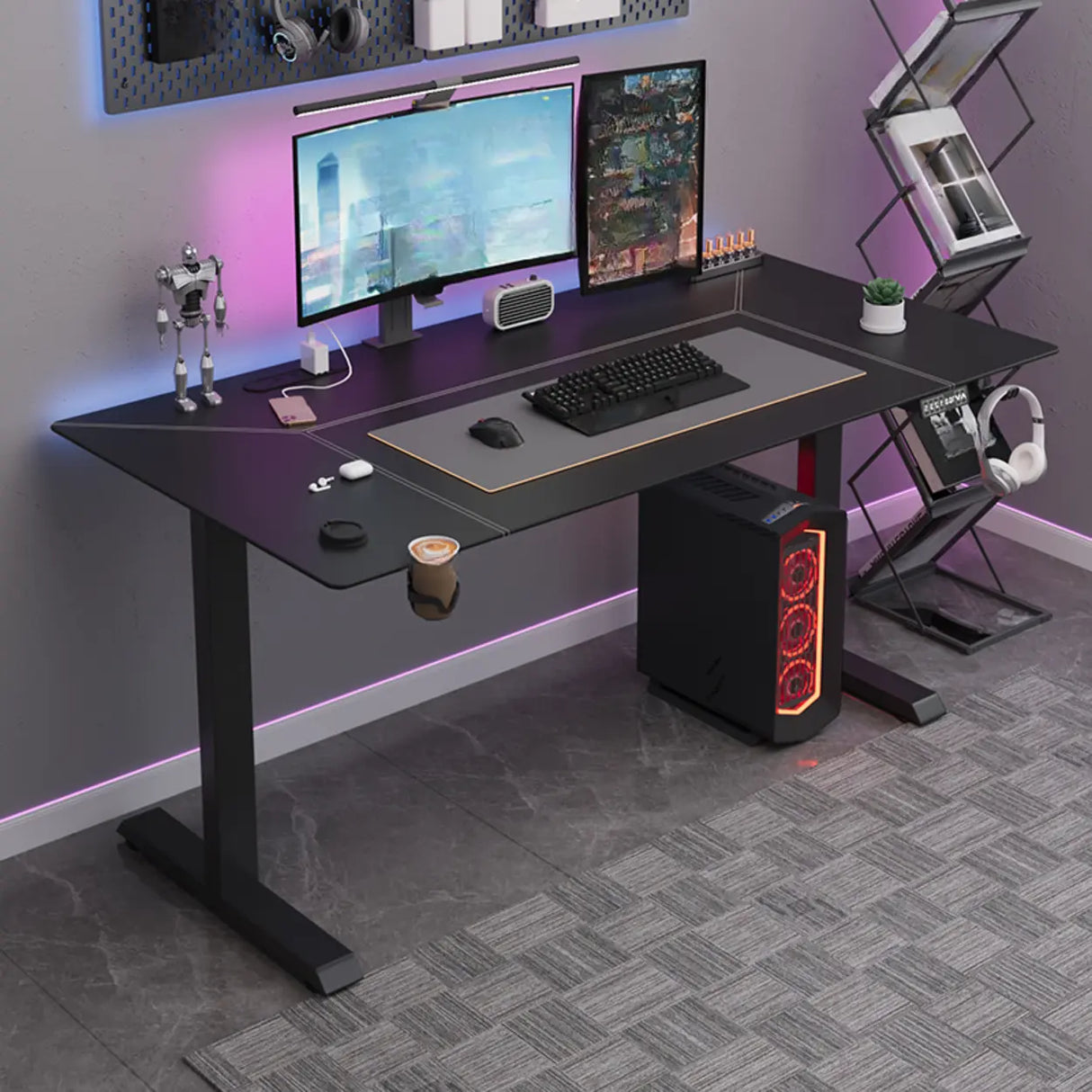 Black Standard Rectangular Leather Computer Desk Image - 1