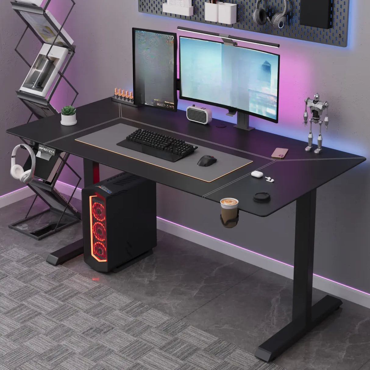 Black Standard Rectangular Leather Computer Desk Image - 2