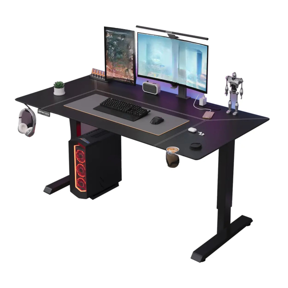 Black Standard Rectangular Leather Computer Desk Image - 3