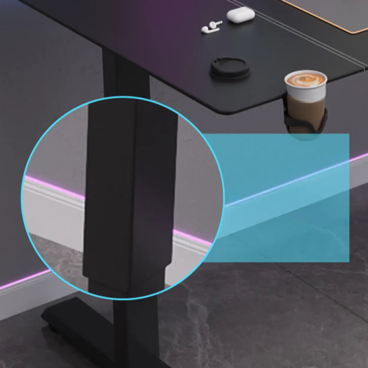 Black Standard Rectangular Leather Computer Desk Image - 5