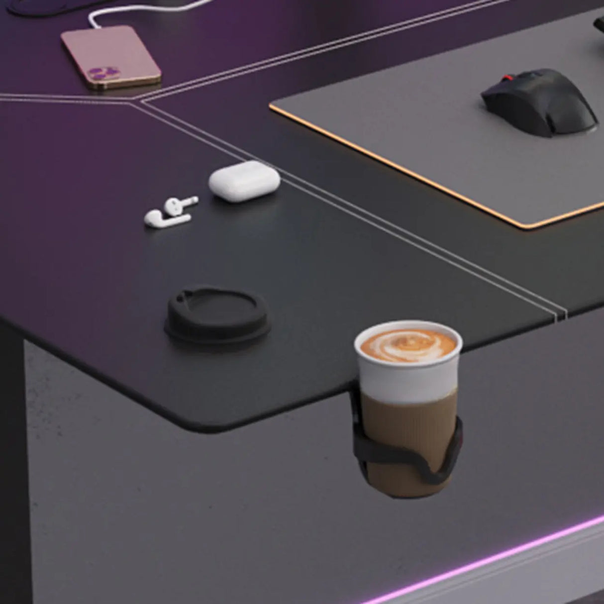 Black Standard Rectangular Leather Computer Desk Image - 6