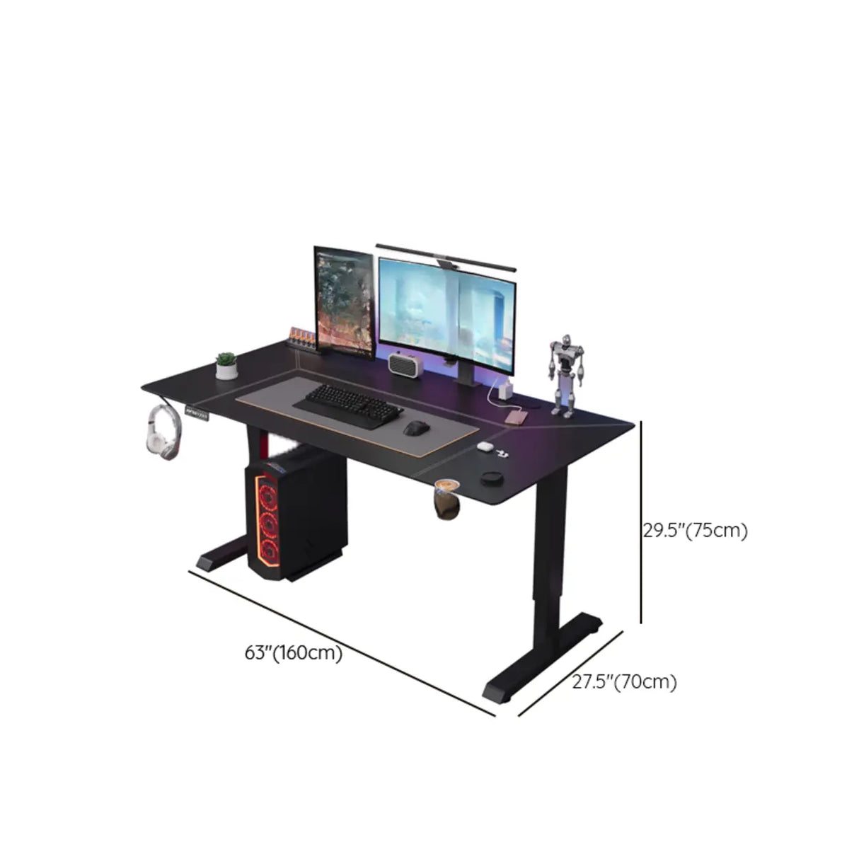 Black Standard Rectangular Leather Computer Desk