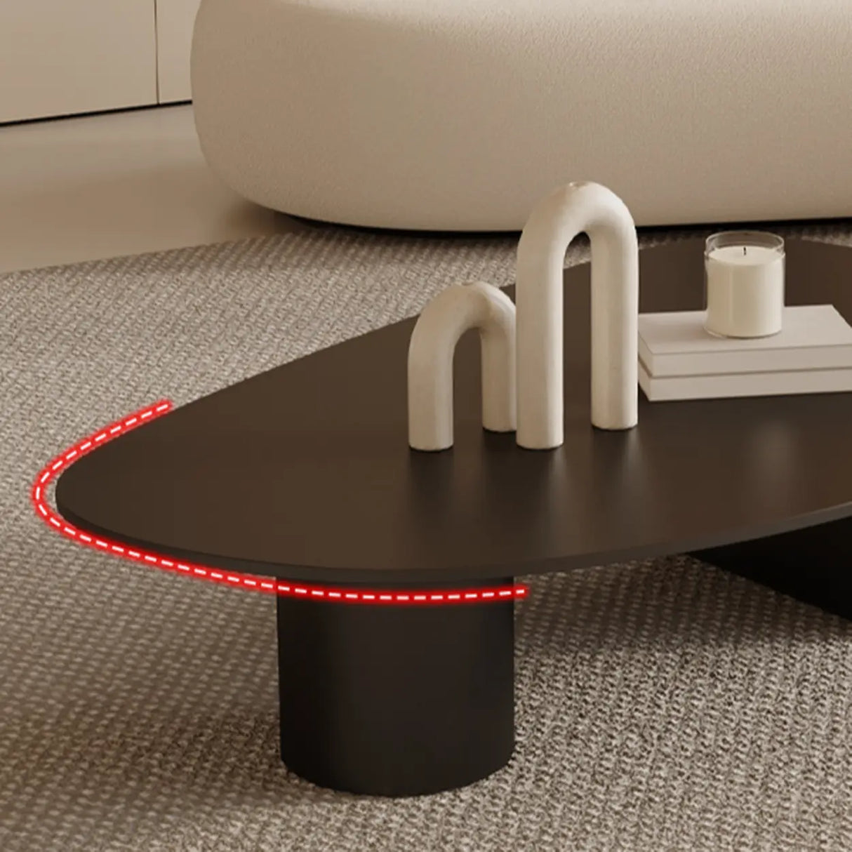 Black Stone Free Form Top Steel Base Coffee Table Image - 10