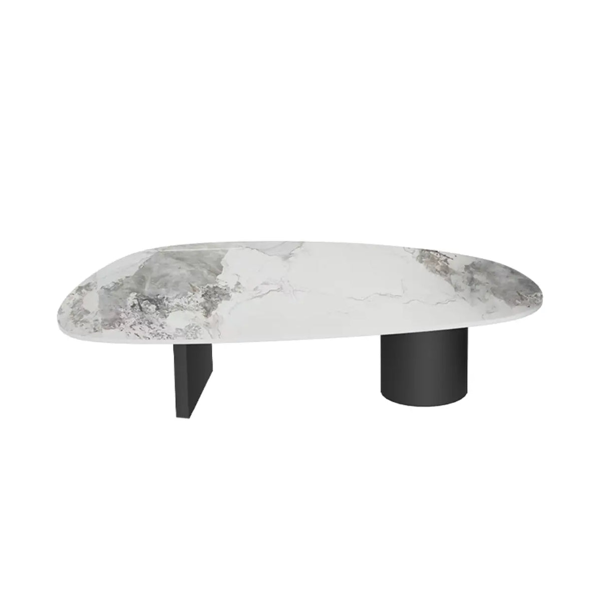 Black Stone Free Form Top Steel Base Coffee Table Image - 13
