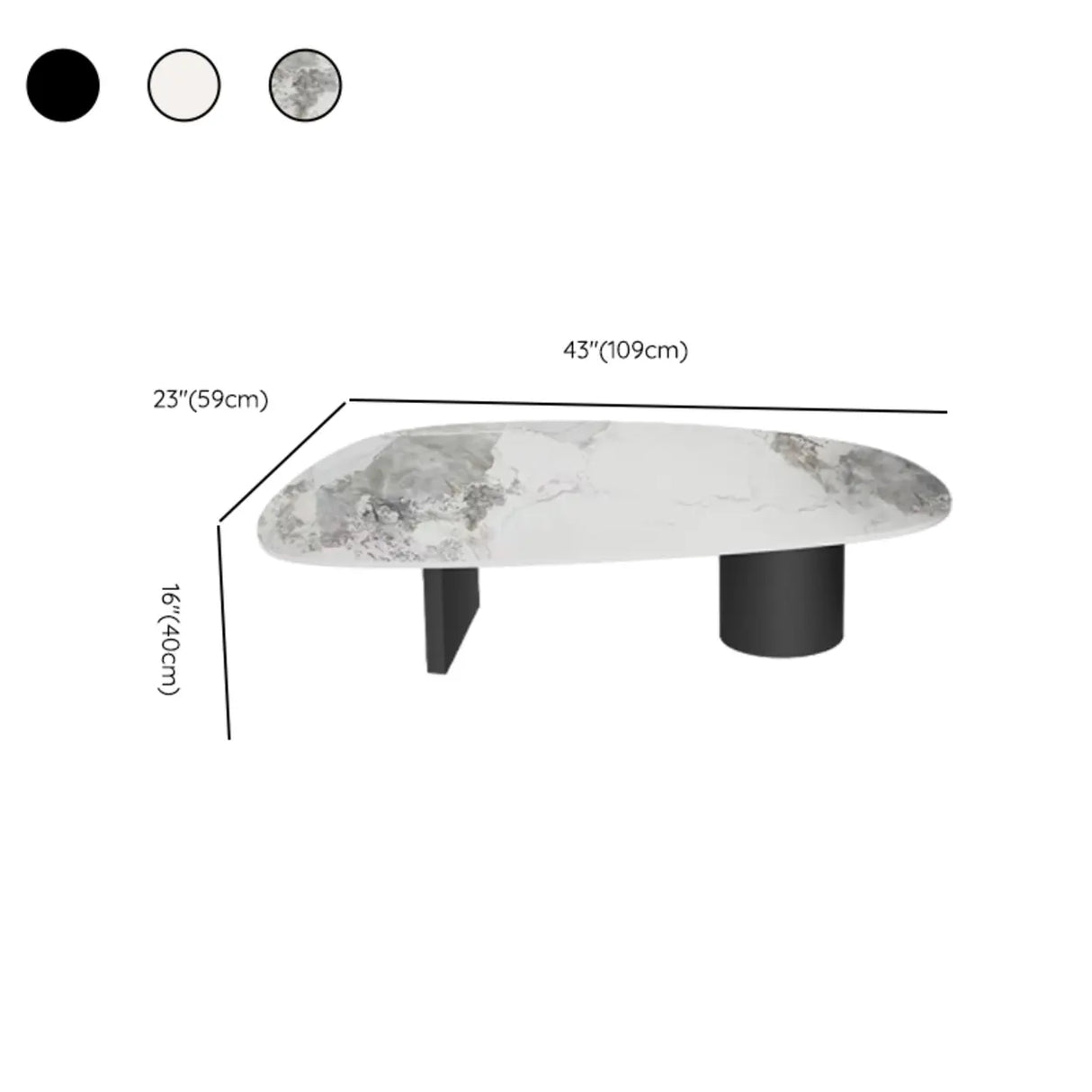 Black Stone Free Form Top Steel Base Coffee Table Image - 16