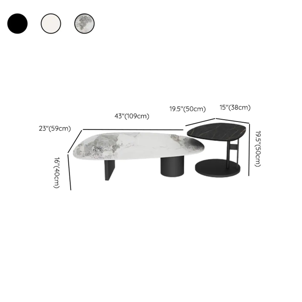 Black Stone Free Form Top Steel Base Coffee Table Image - 17