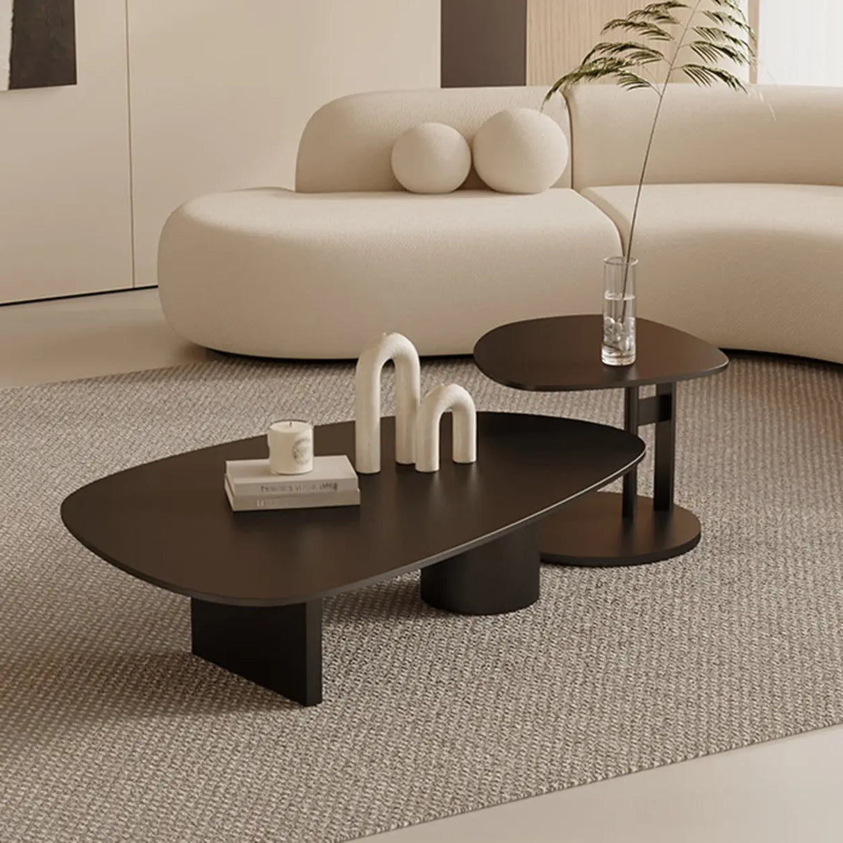 Black Stone Free Form Top Steel Base Coffee Table Image - 1