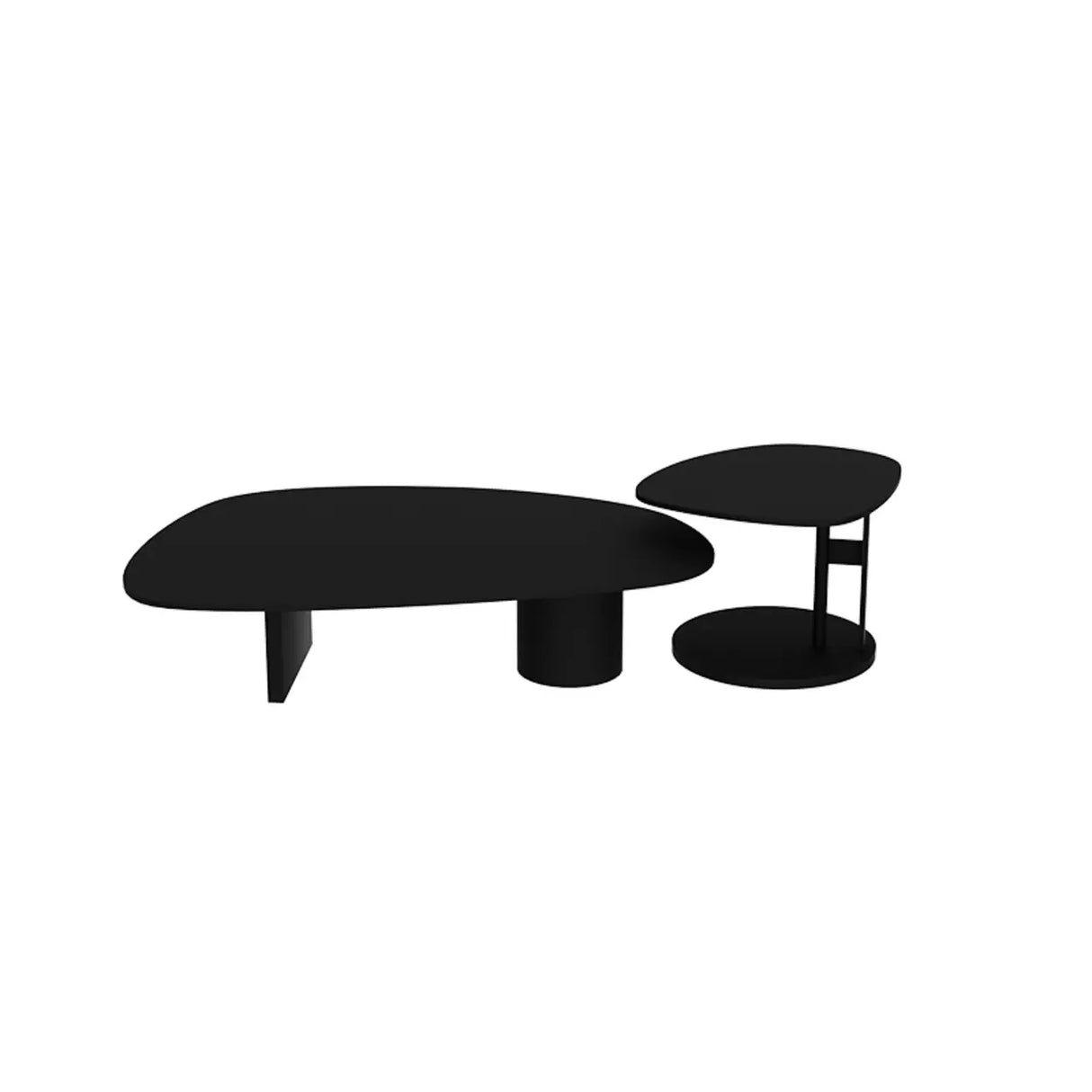 Black Stone Free Form Top Steel Base Coffee Table Image - 2
