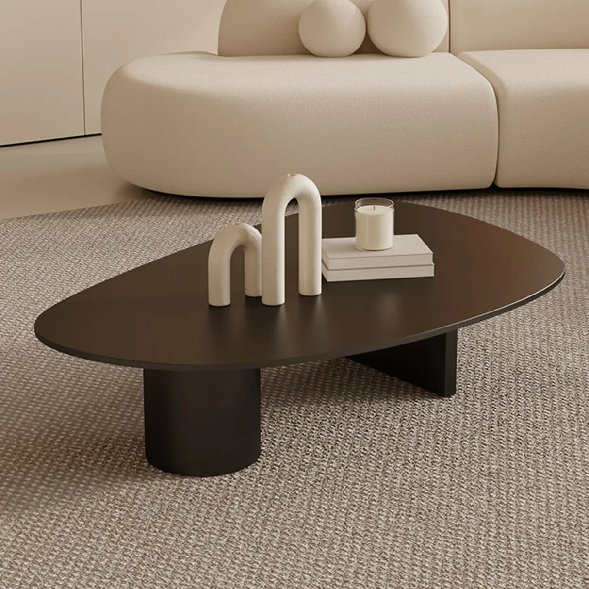 Black Stone Free Form Top Steel Base Coffee Table Image - 4