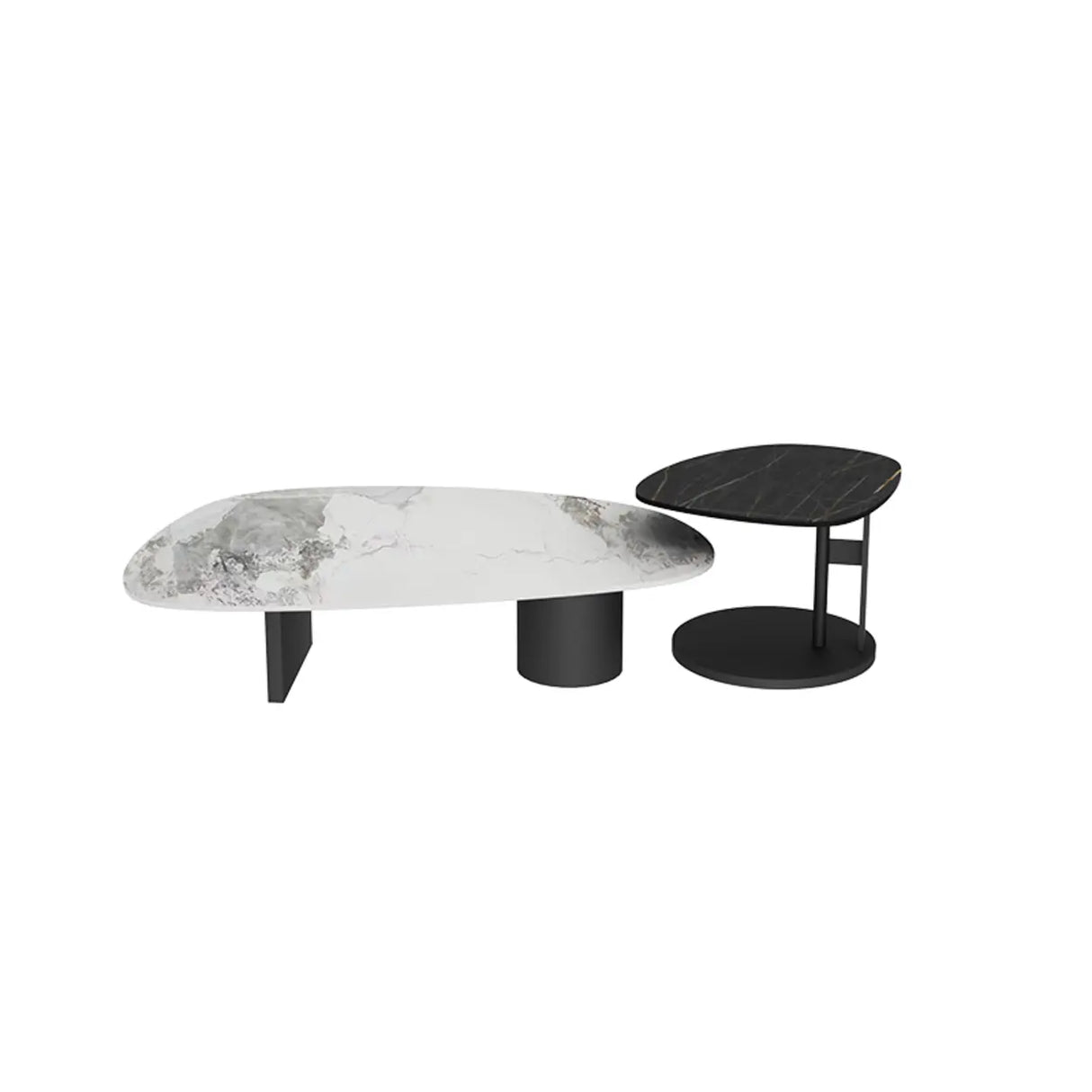 Black Stone Free Form Top Steel Base Coffee Table Image - 5