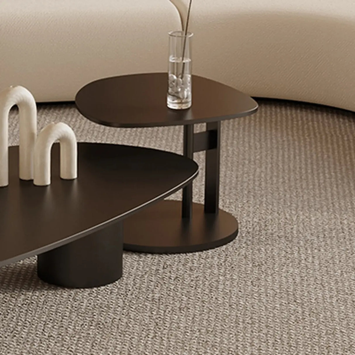 Black Stone Free Form Top Steel Base Coffee Table Image - 8
