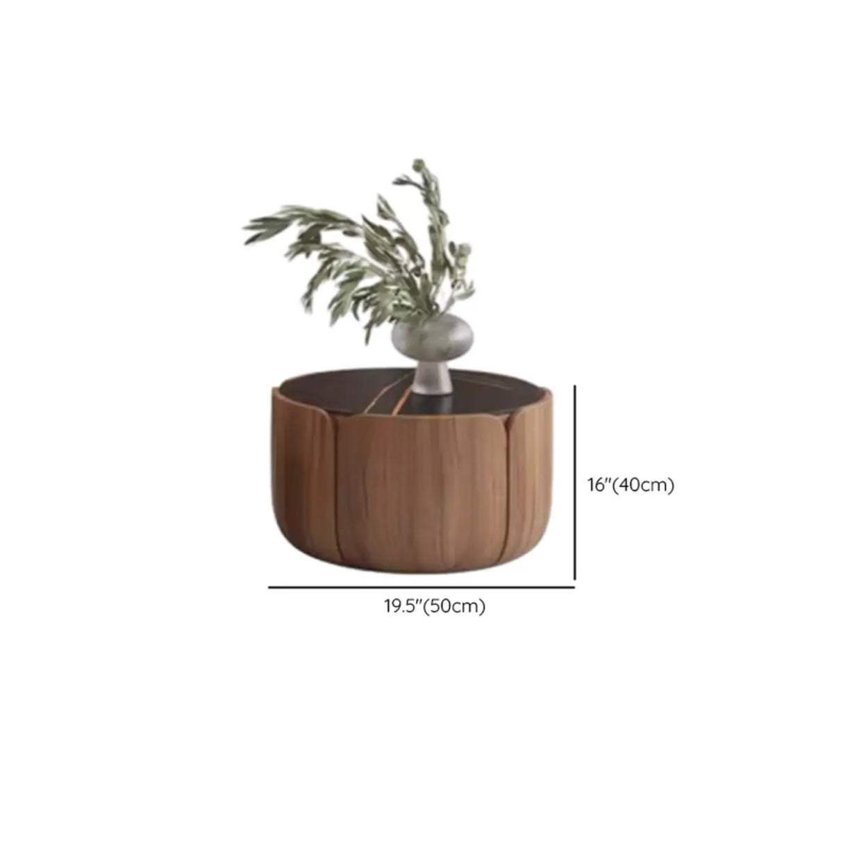 Black Stone Round Brown Wood Base Storage Coffee Table Image - 11