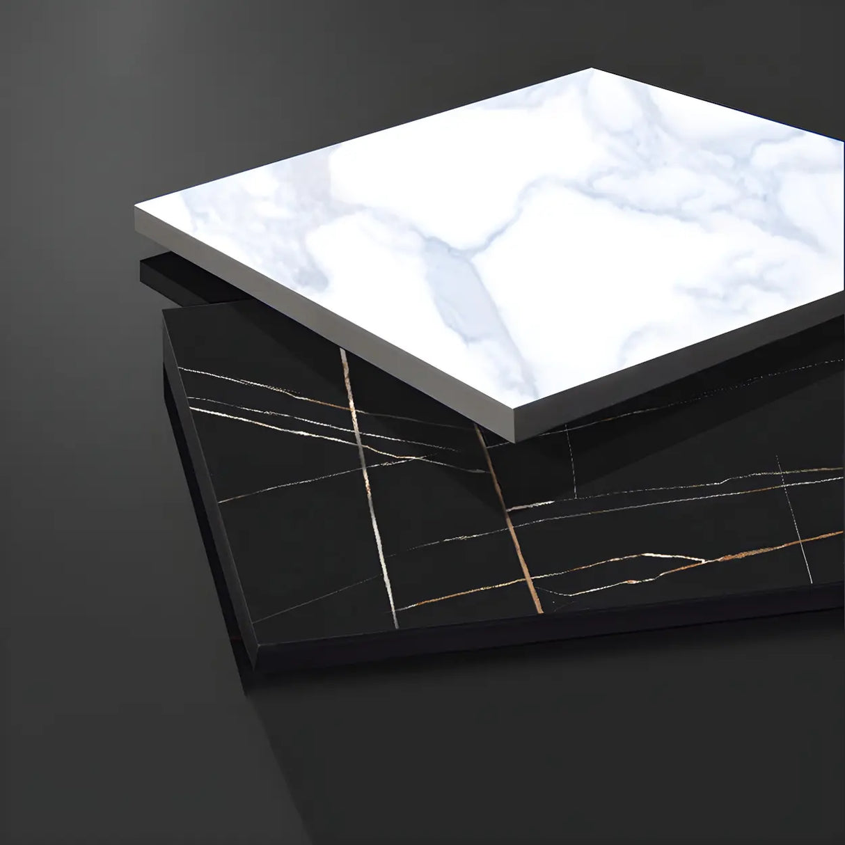 Black Stone Top Wood Makeup Vanity with Drawers Mirror Image - 6