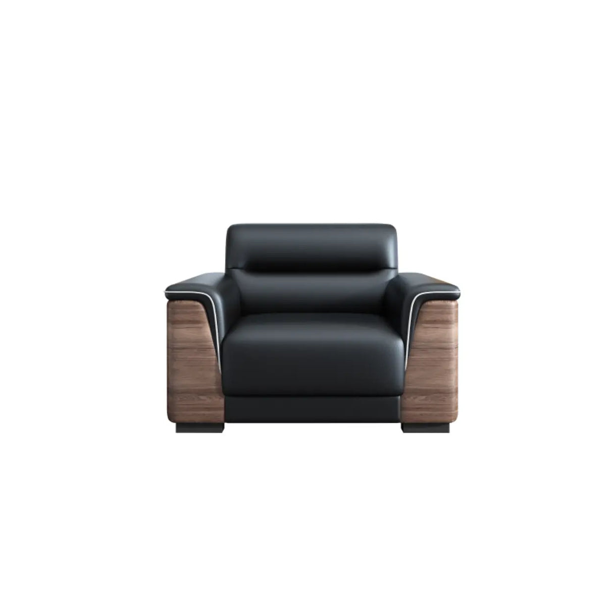 Black Tear Resistant Faux Leather Sewn Pillow Back Sofa Image - 2