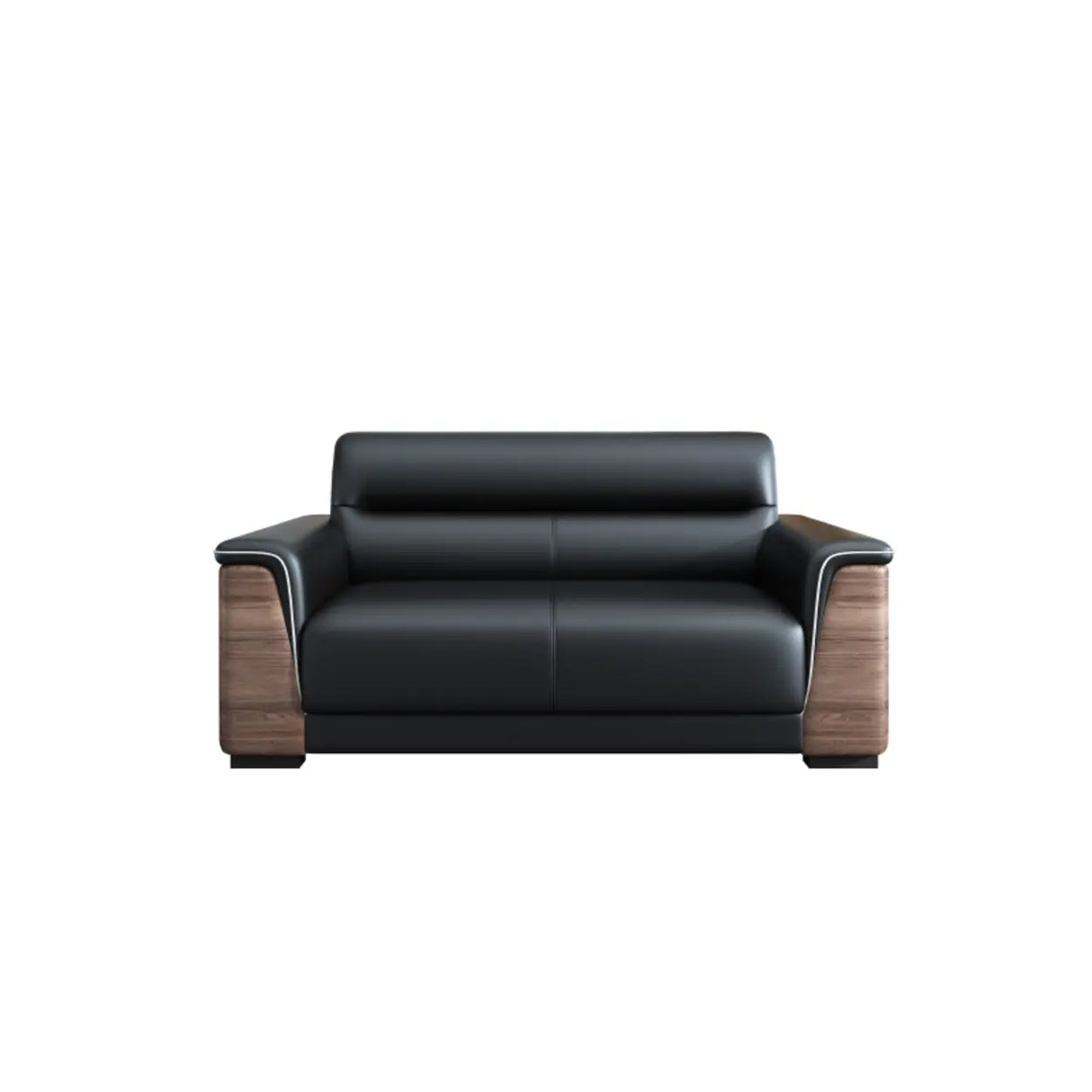 Black Tear Resistant Faux Leather Sewn Pillow Back Sofa Image - 3