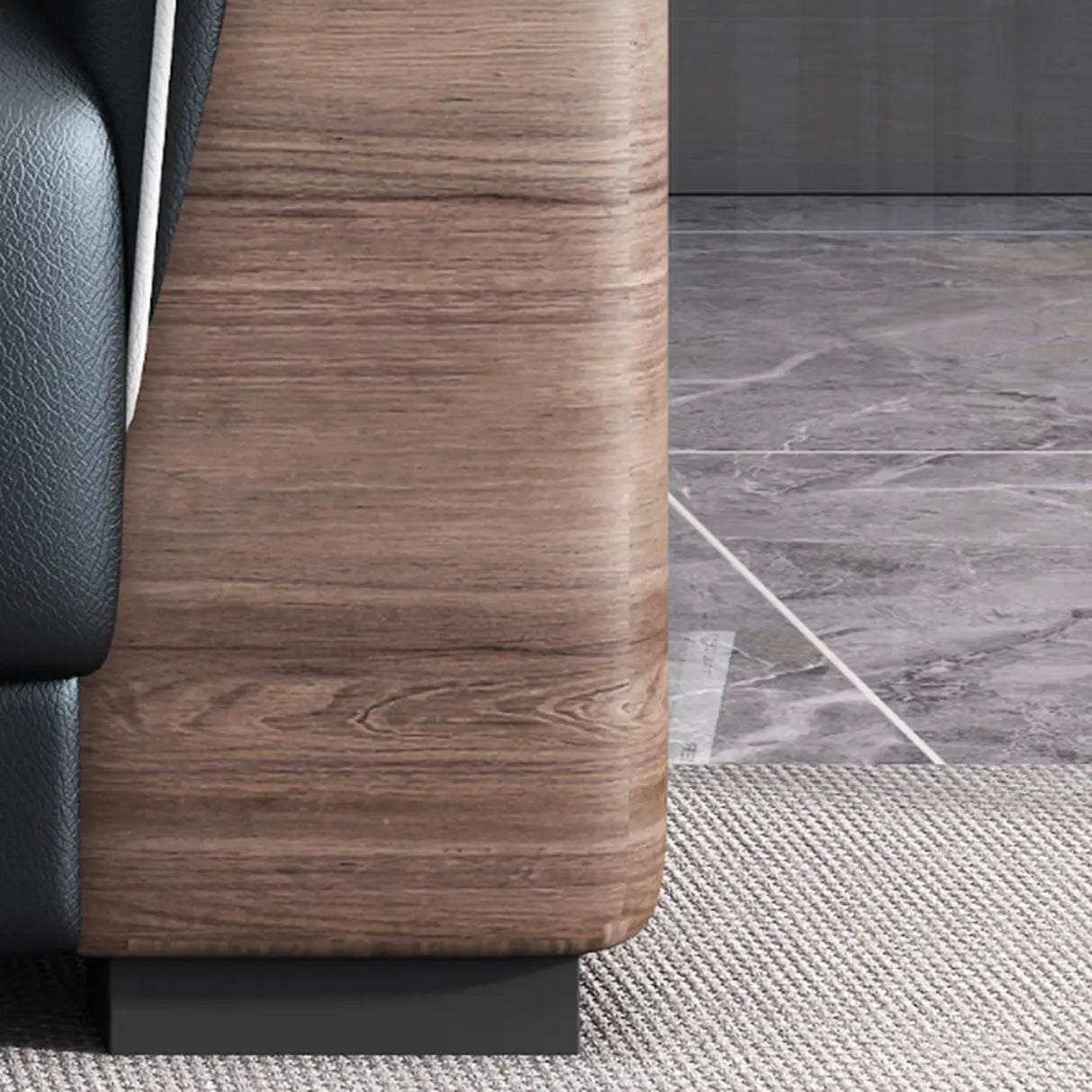 Black Tear Resistant Faux Leather Sewn Pillow Back Sofa Image - 8