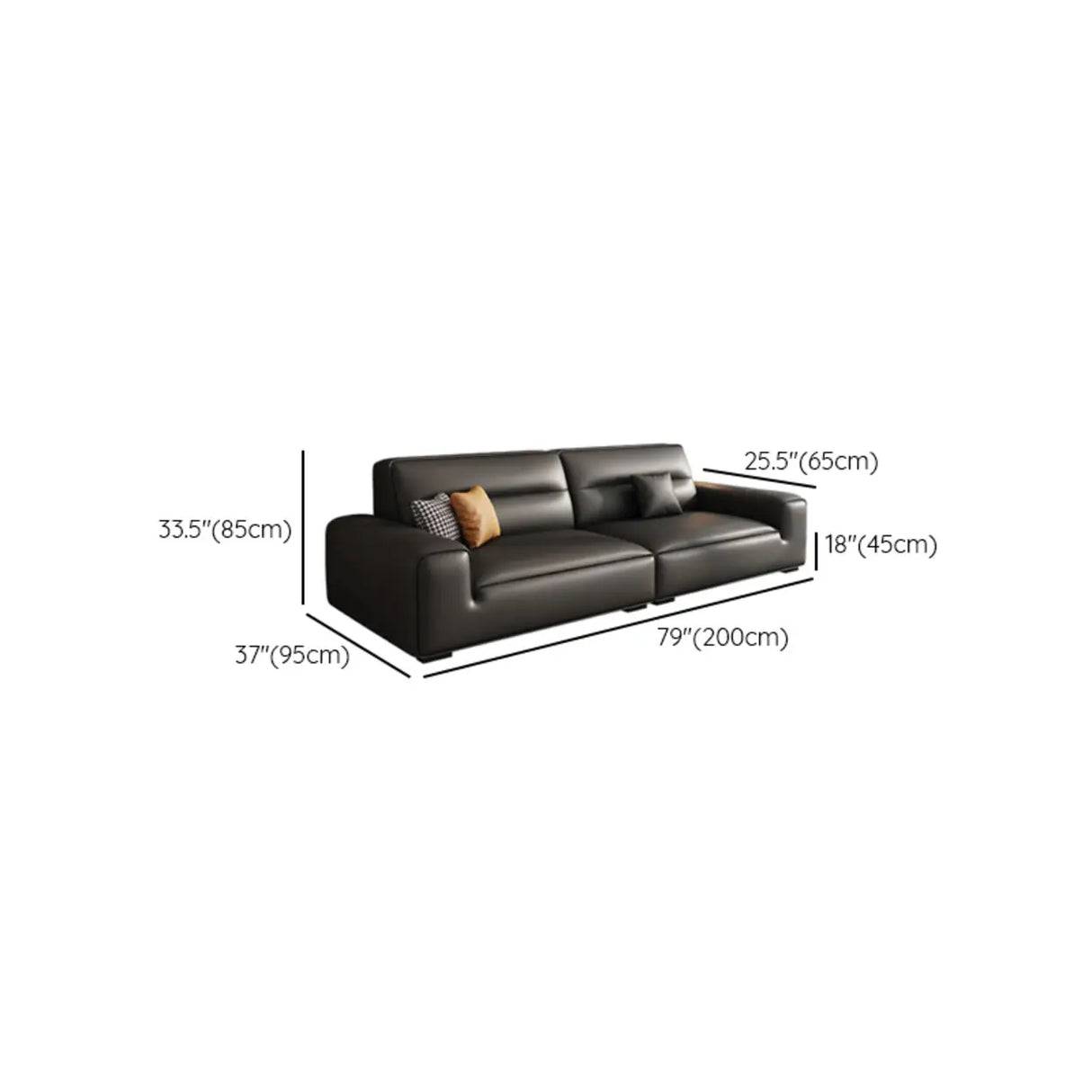 Black Tear Resistant Genuine Leather Foam Fill Sofa