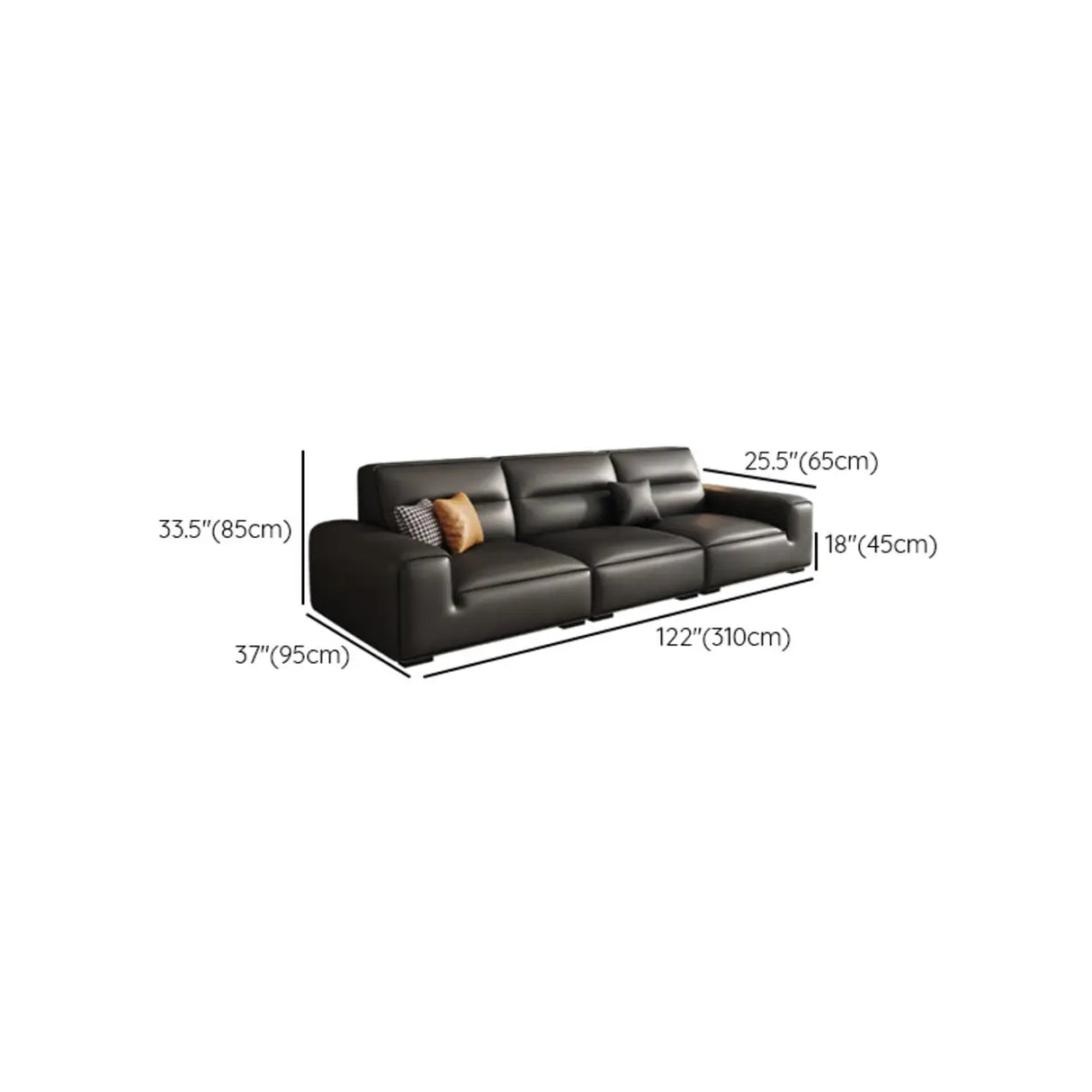 Black Tear Resistant Genuine Leather Foam Fill Sofa Image - 16
