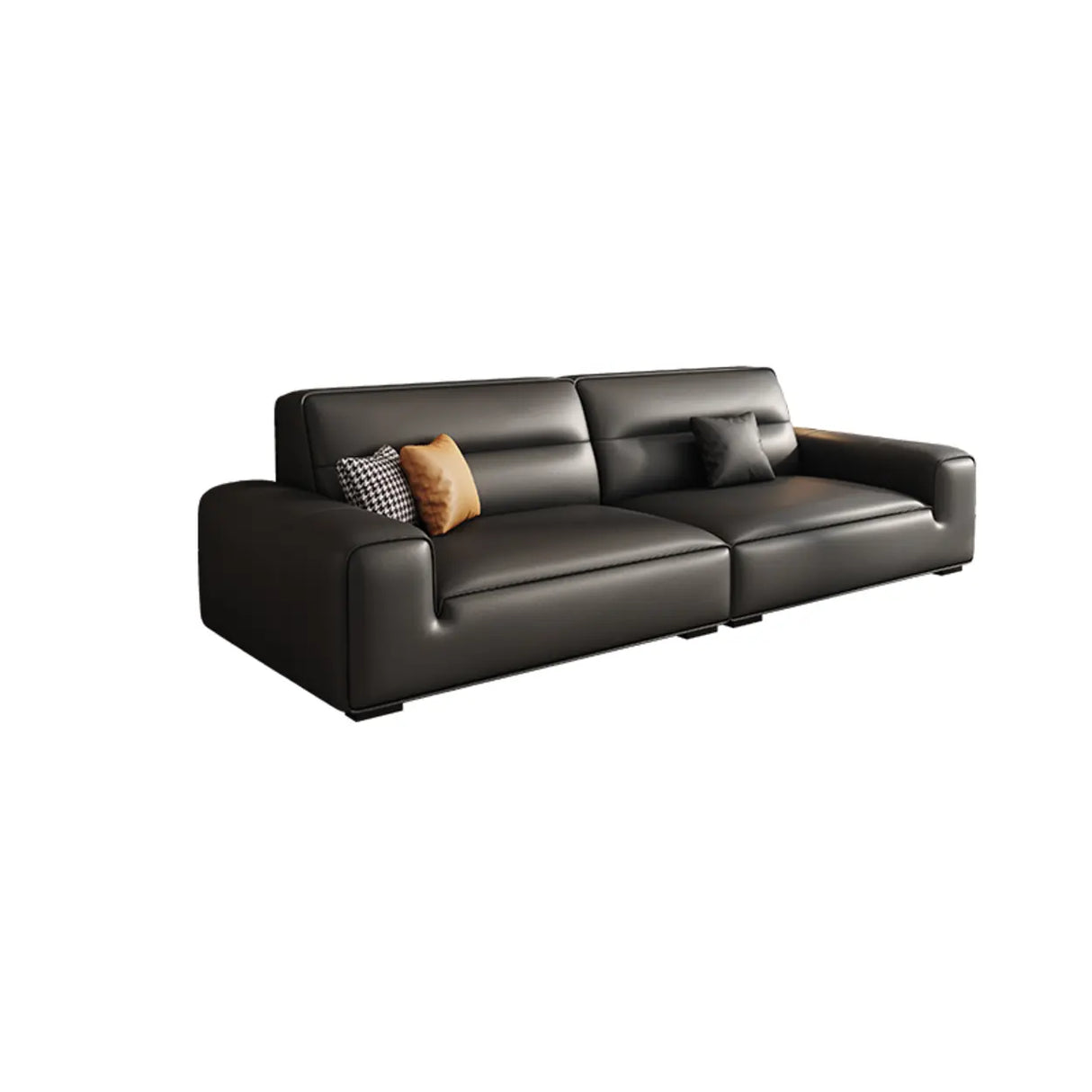 Black Tear Resistant Genuine Leather Foam Fill Sofa Image - 5