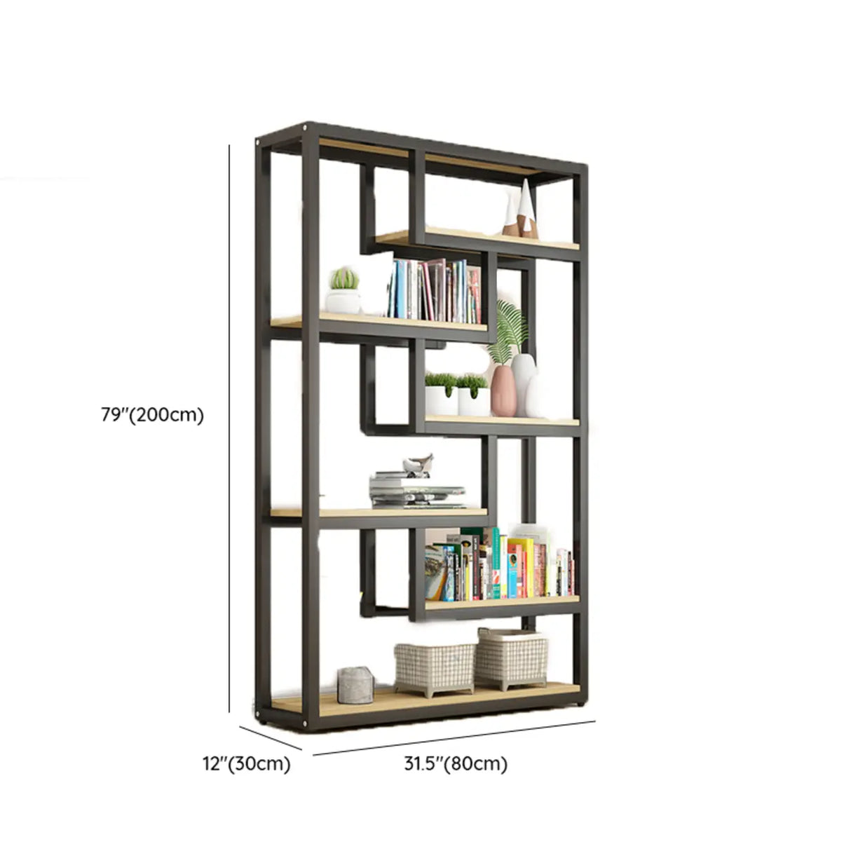 Black Trendy Open Back Steel Vertical Display Bookshelf Image - 11