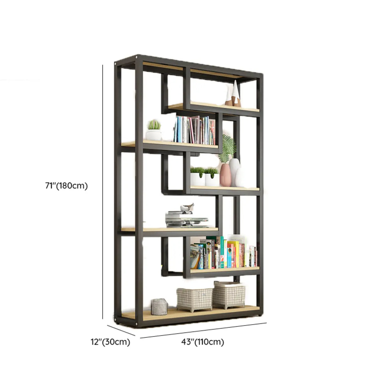 Black Trendy Open Back Steel Vertical Display Bookshelf Image - 19