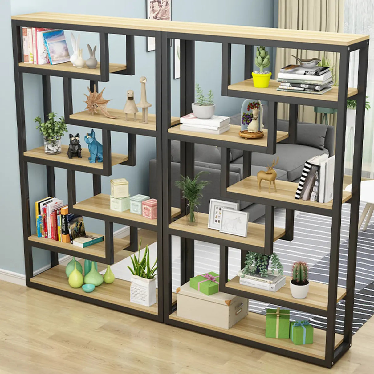 Black Trendy Open Back Steel Vertical Display Bookshelf Image - 1