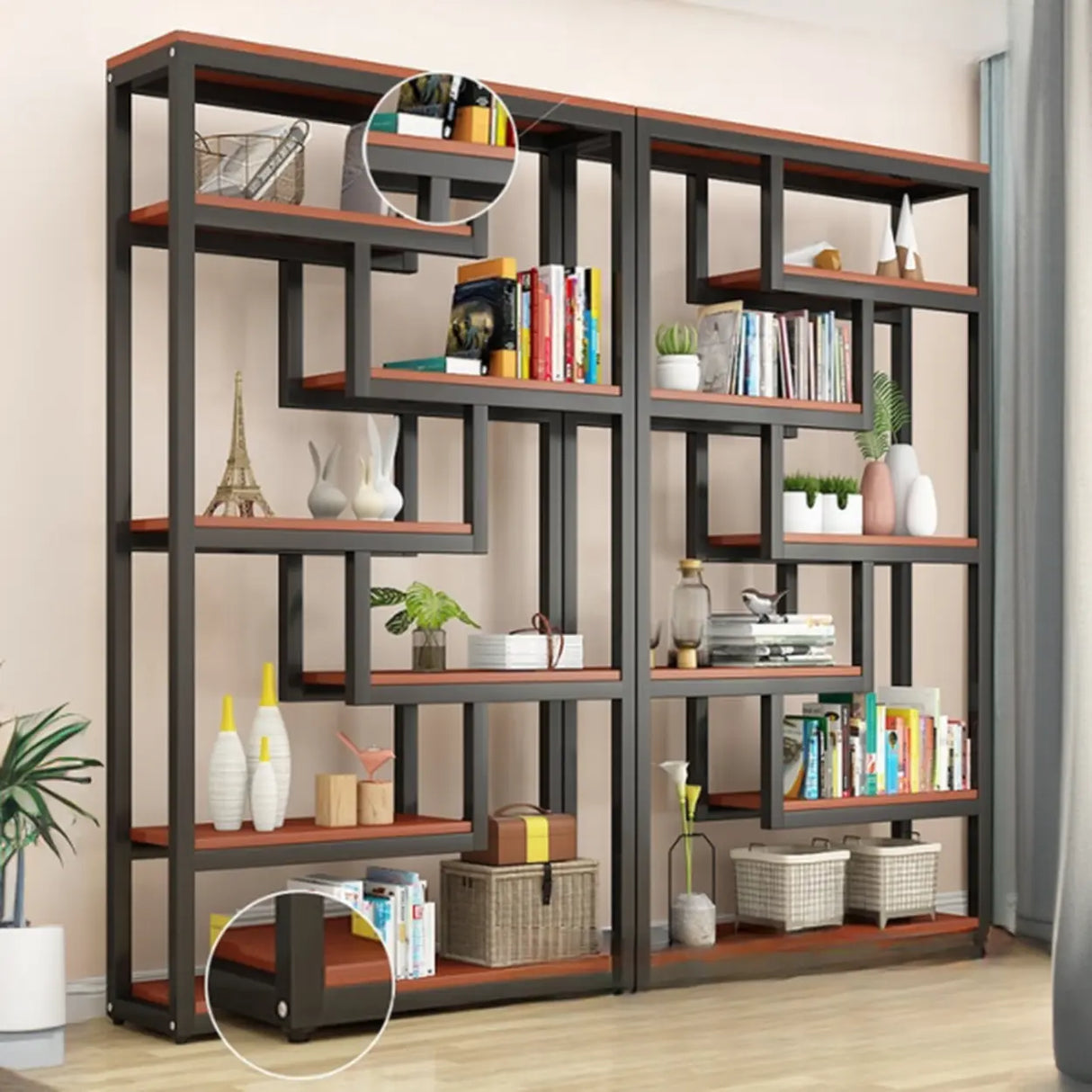 Black Trendy Open Back Steel Vertical Display Bookshelf Image - 3