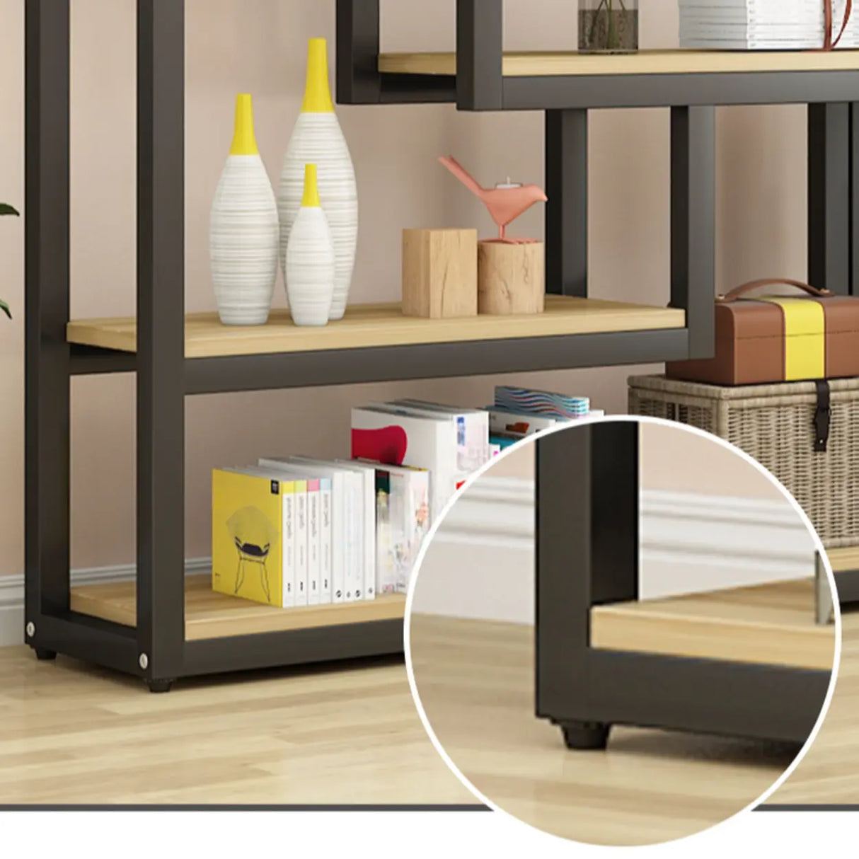 Black Trendy Open Back Steel Vertical Display Bookshelf Image - 6