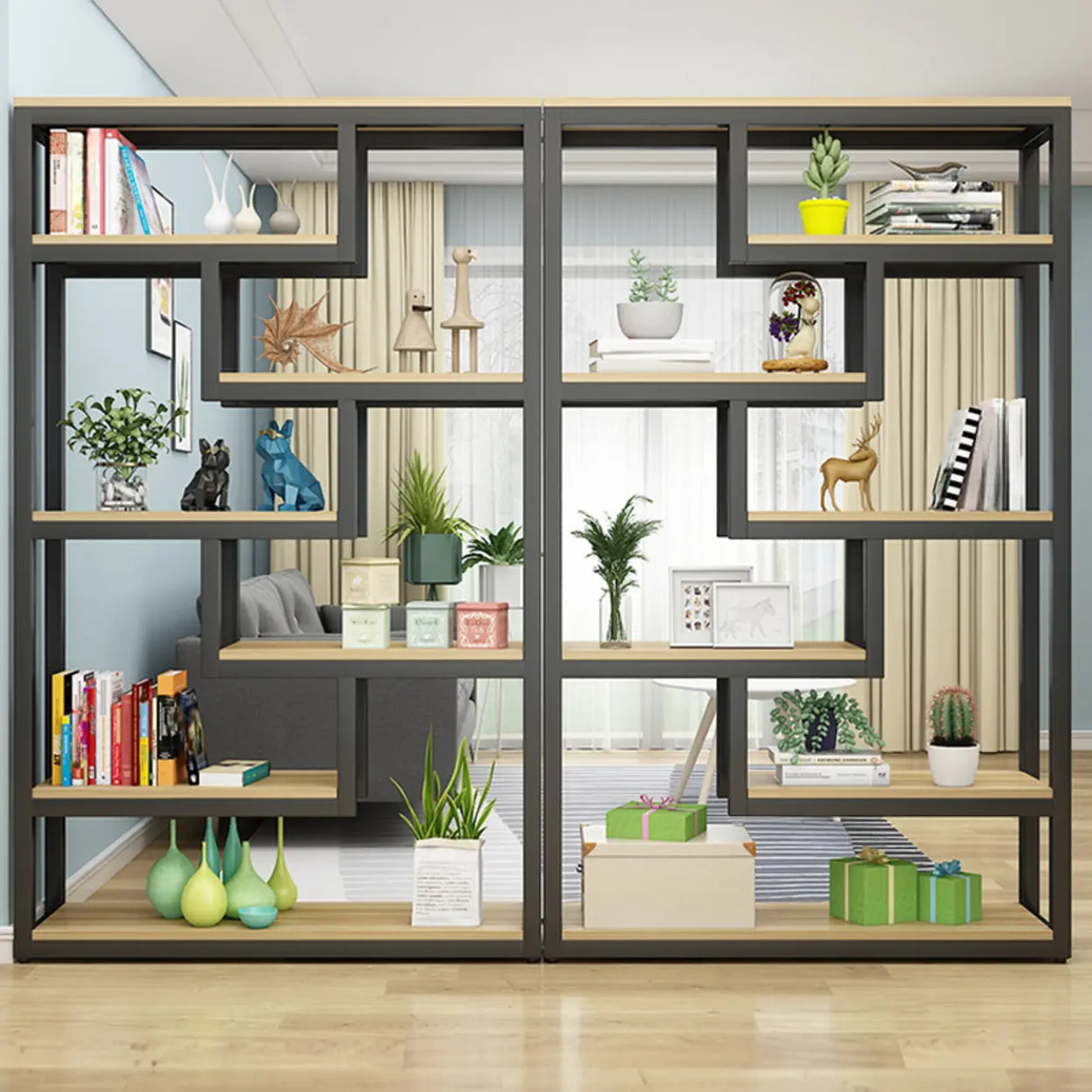 Black Trendy Open Back Steel Vertical Display Bookshelf Image - 7