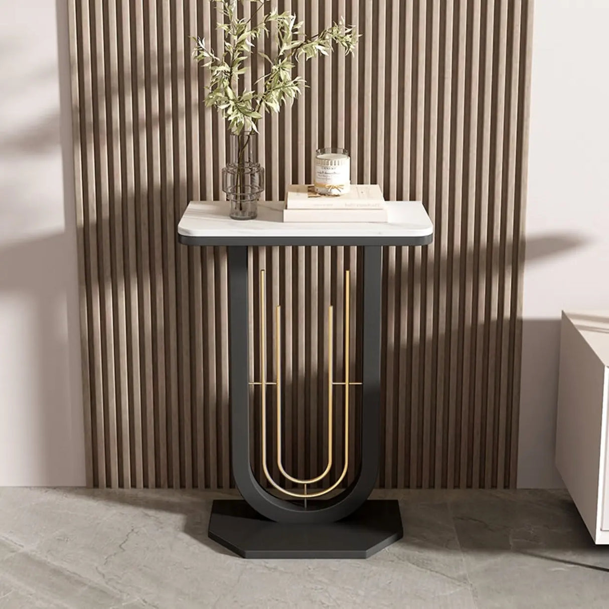 Black U-Shaped Base Sintered Stone Entry Console Table Image - 1
