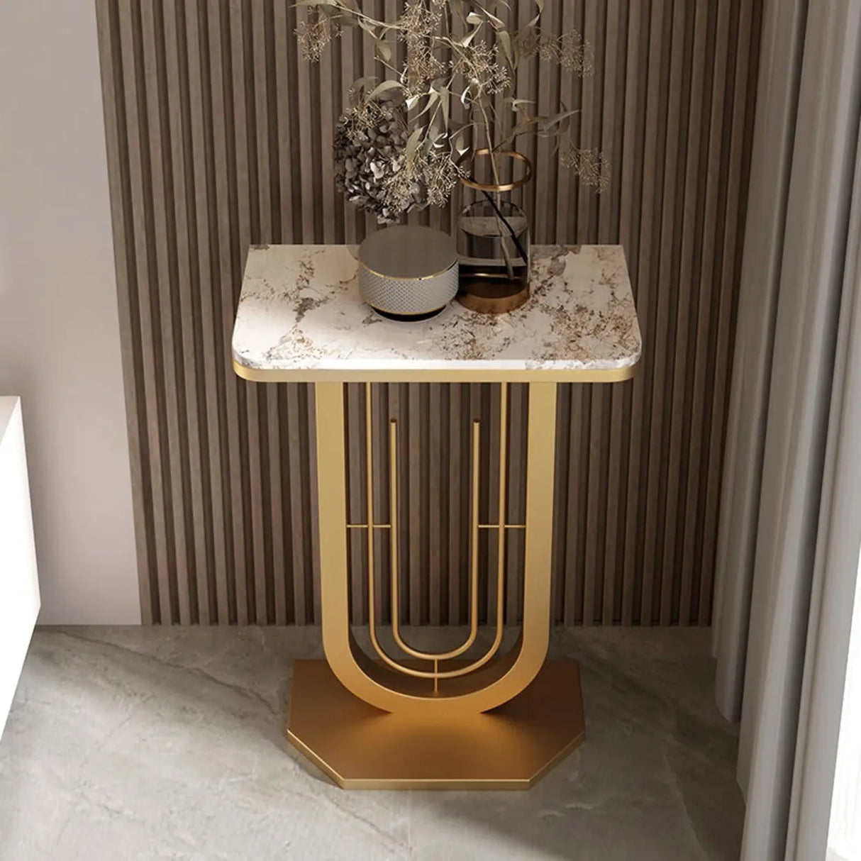 Black U-Shaped Base Sintered Stone Entry Console Table Image - 7