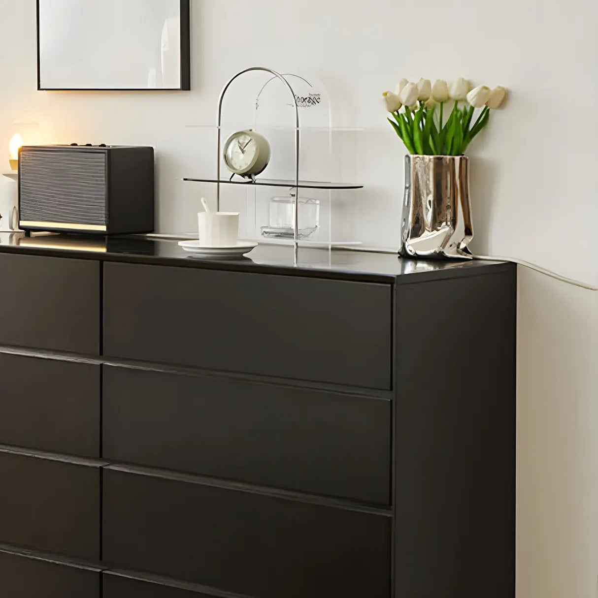 Black Vertical Wooden Dresser for Eight Drawers Image - 13