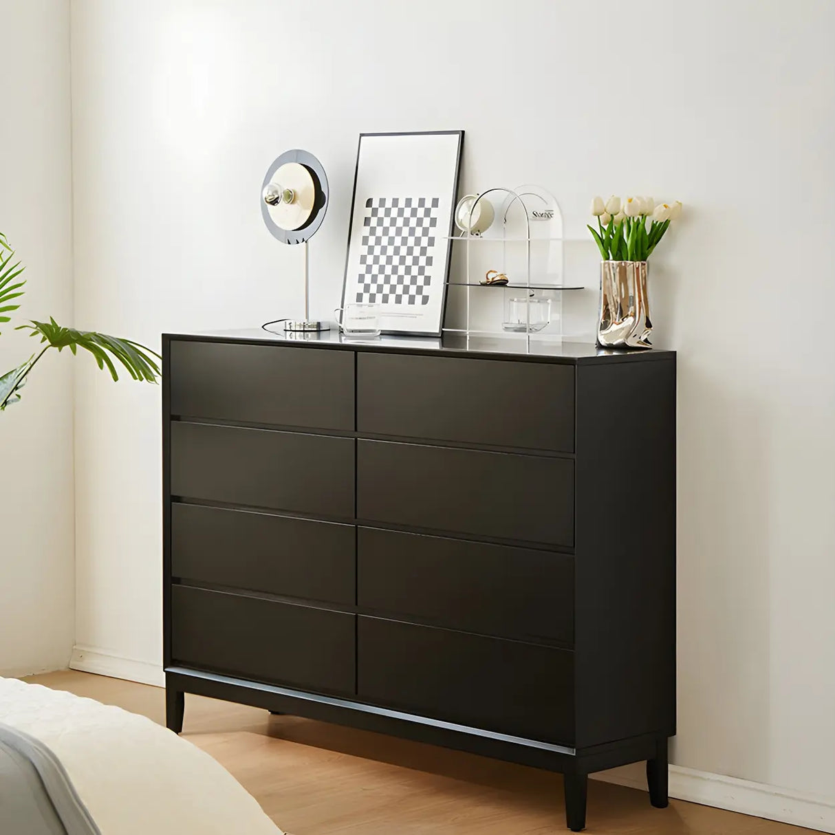 Black Vertical Wooden Dresser for Eight Drawers Image - 1