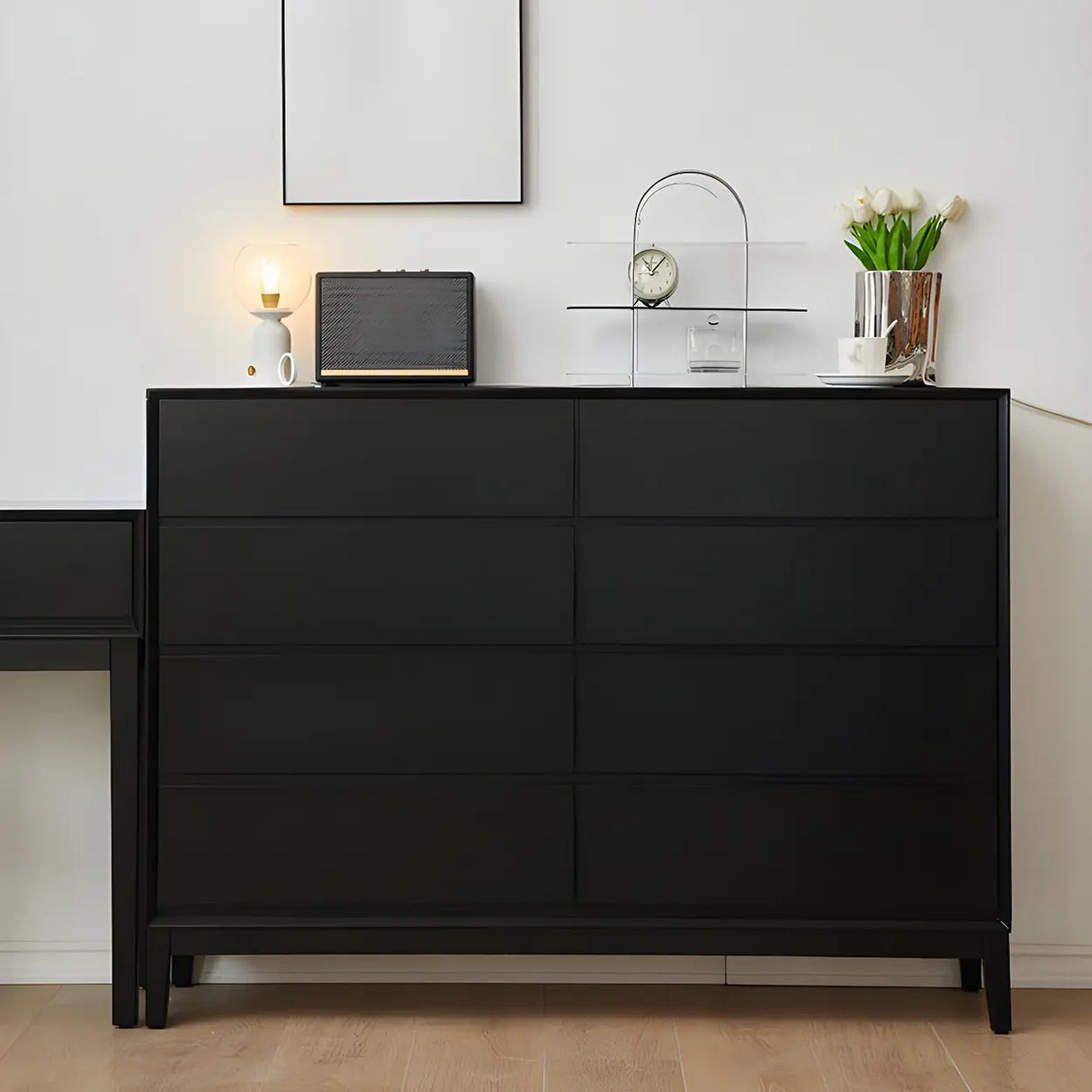 Black Vertical Wooden Dresser for Eight Drawers Image - 6