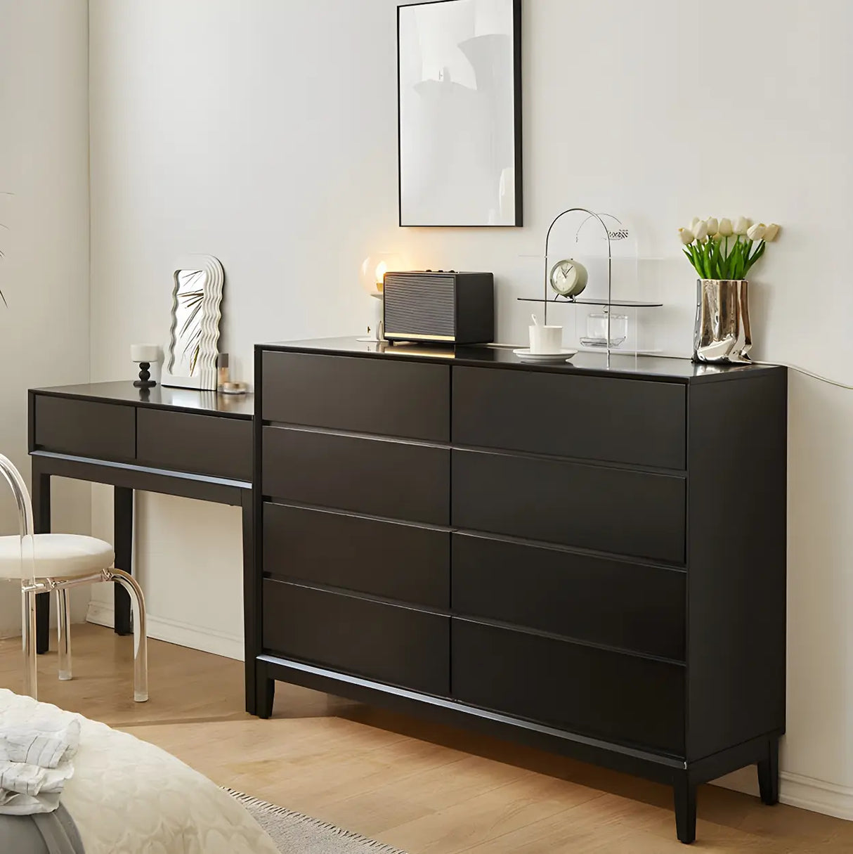 Black Vertical Wooden Dresser for Eight Drawers Image - 8